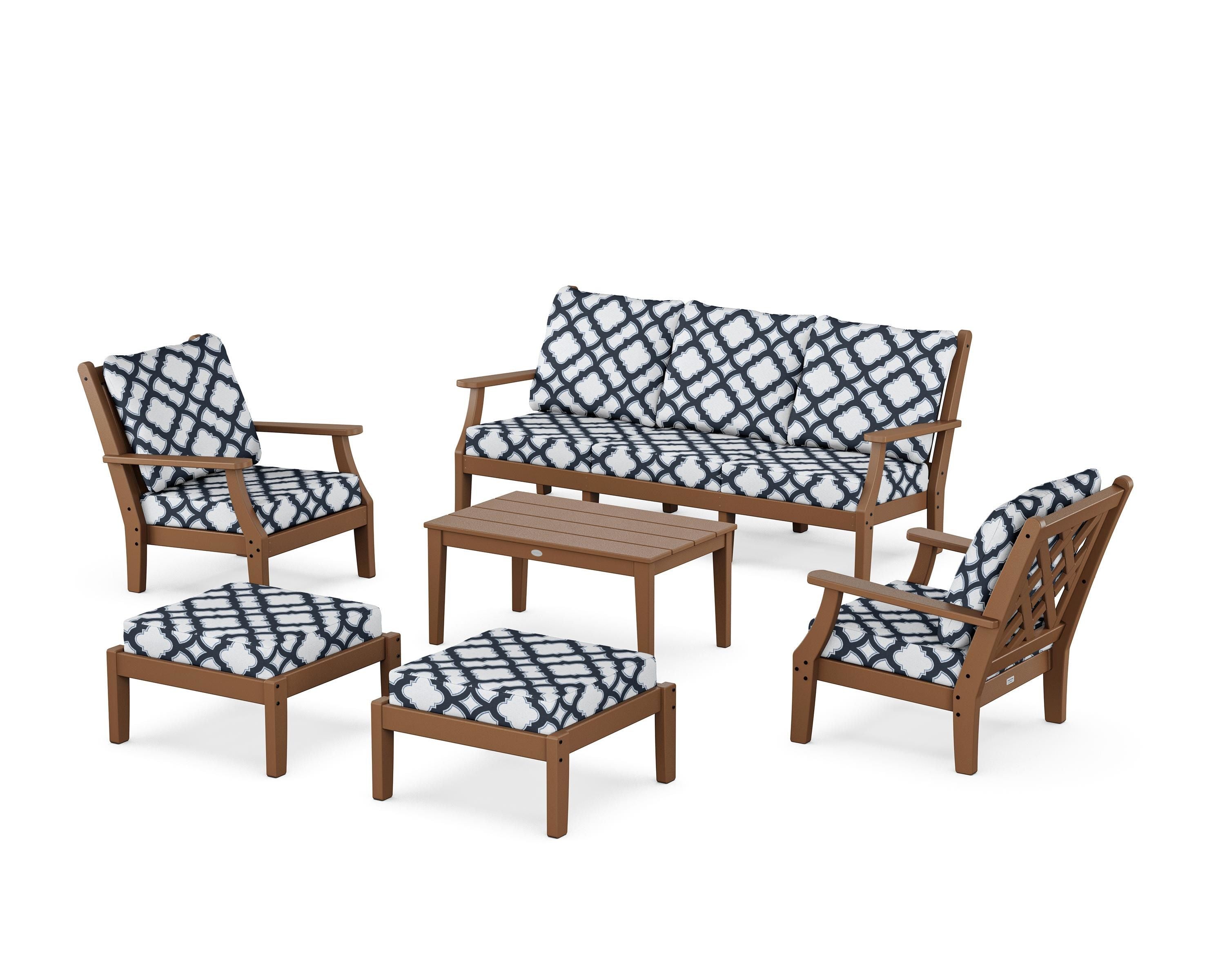 Country Living Wovendale 6-Piece Lounge Sofa Set in Teak / Trellis Marine Indigo