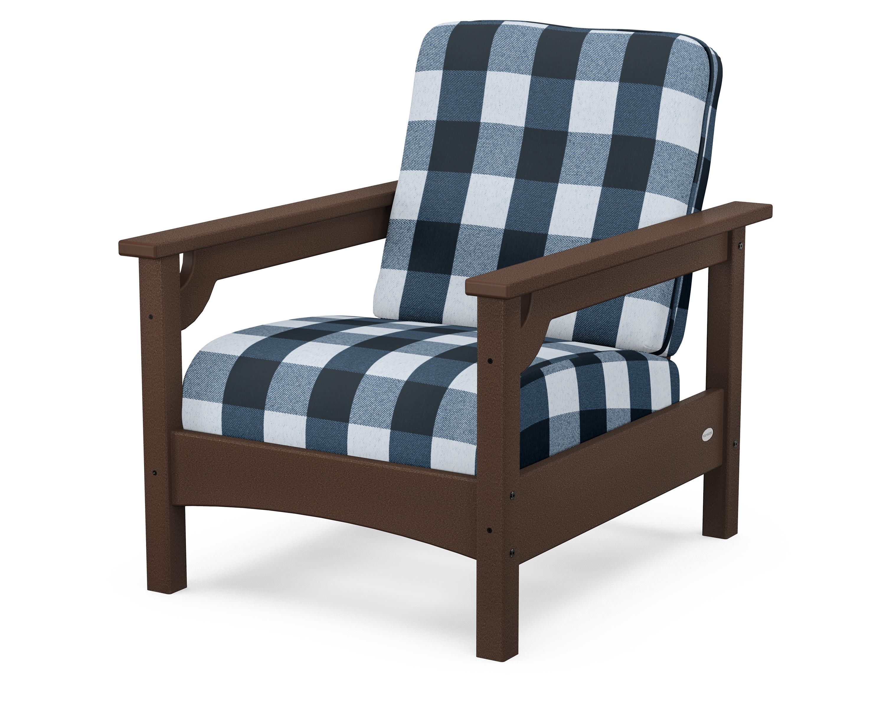 POLYWOOD® Club Chair in Mahogany / Buffalo Plaid Marine Indigo