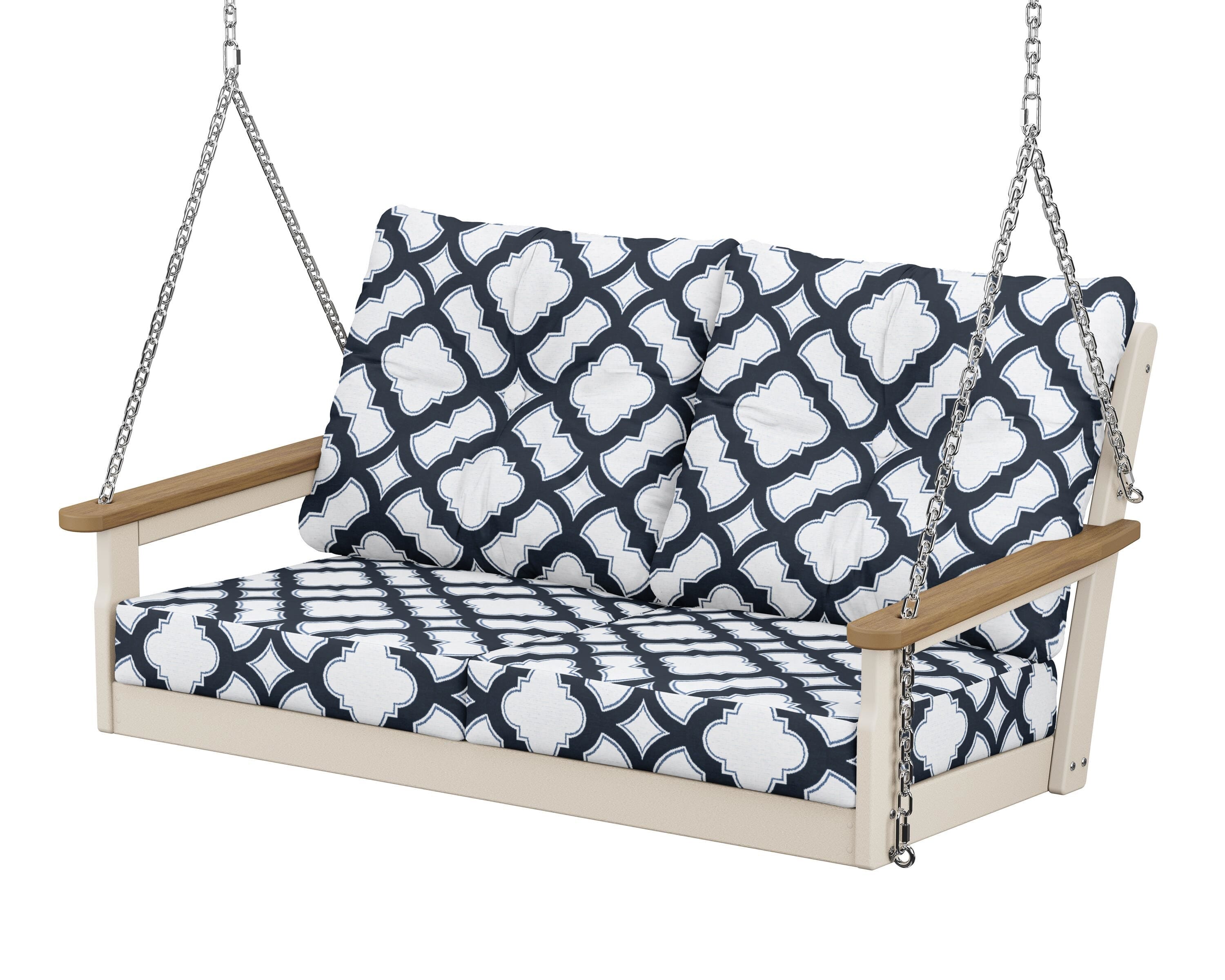 POLYWOOD® Vineyard Deep Seating Swing in Sand / Natural / Trellis Marine Indigo