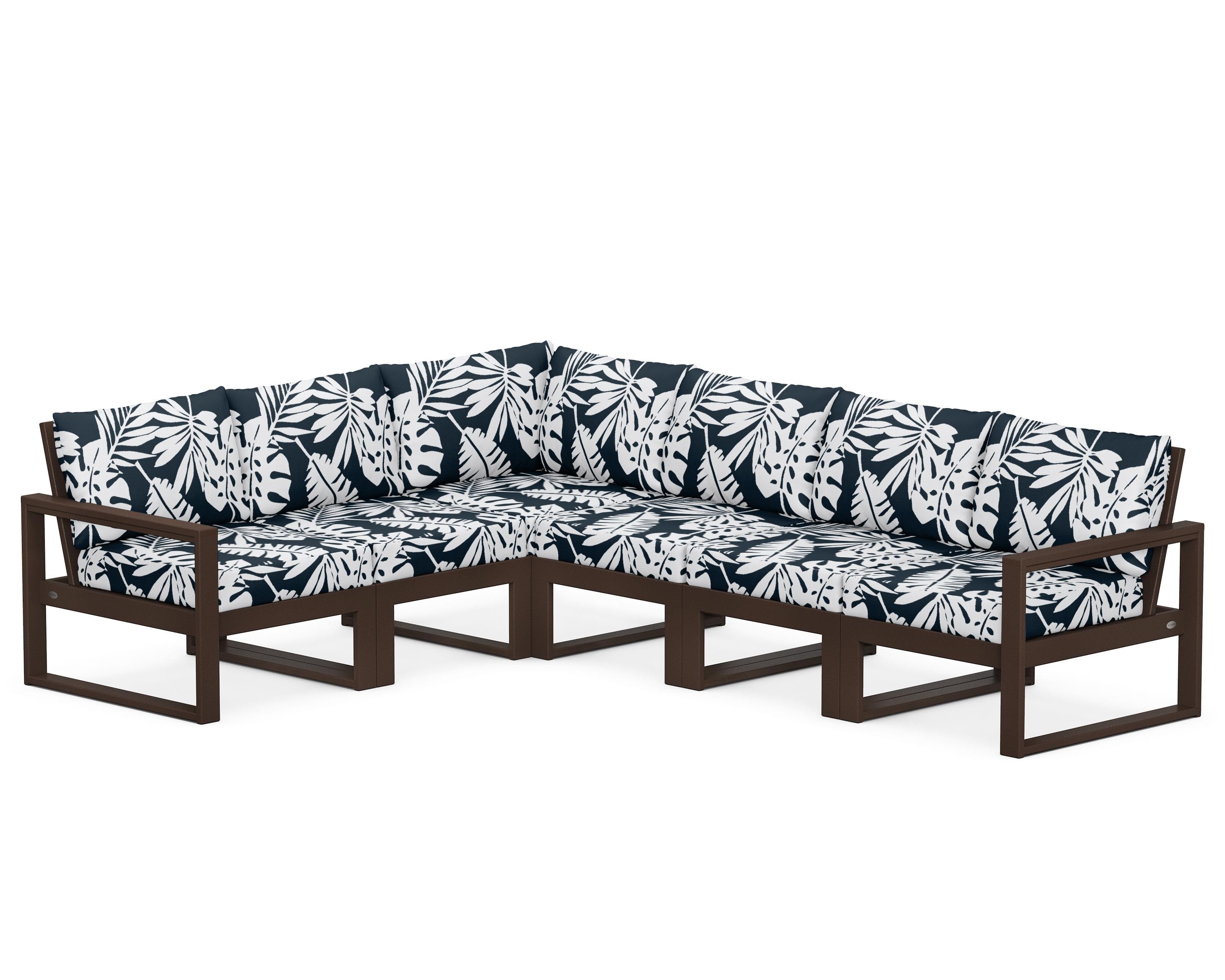 POLYWOOD® EDGE 6-Piece Modular Deep Seating Set in Mahogany / Leaf Marine Indigo