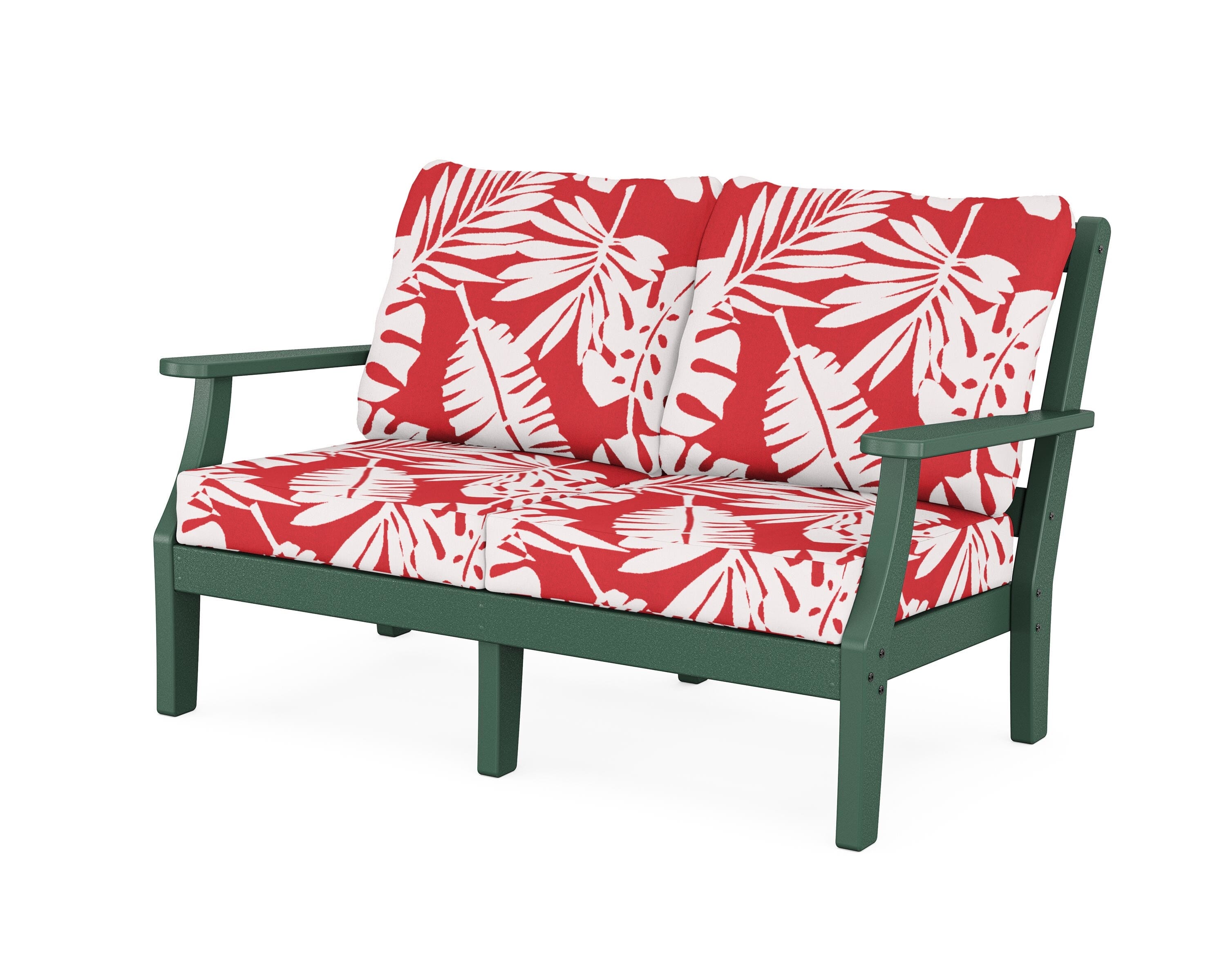 Martha Stewart by POLYWOOD® Chinoiserie Deep Seating Loveseat in Green / Leaf Crimson