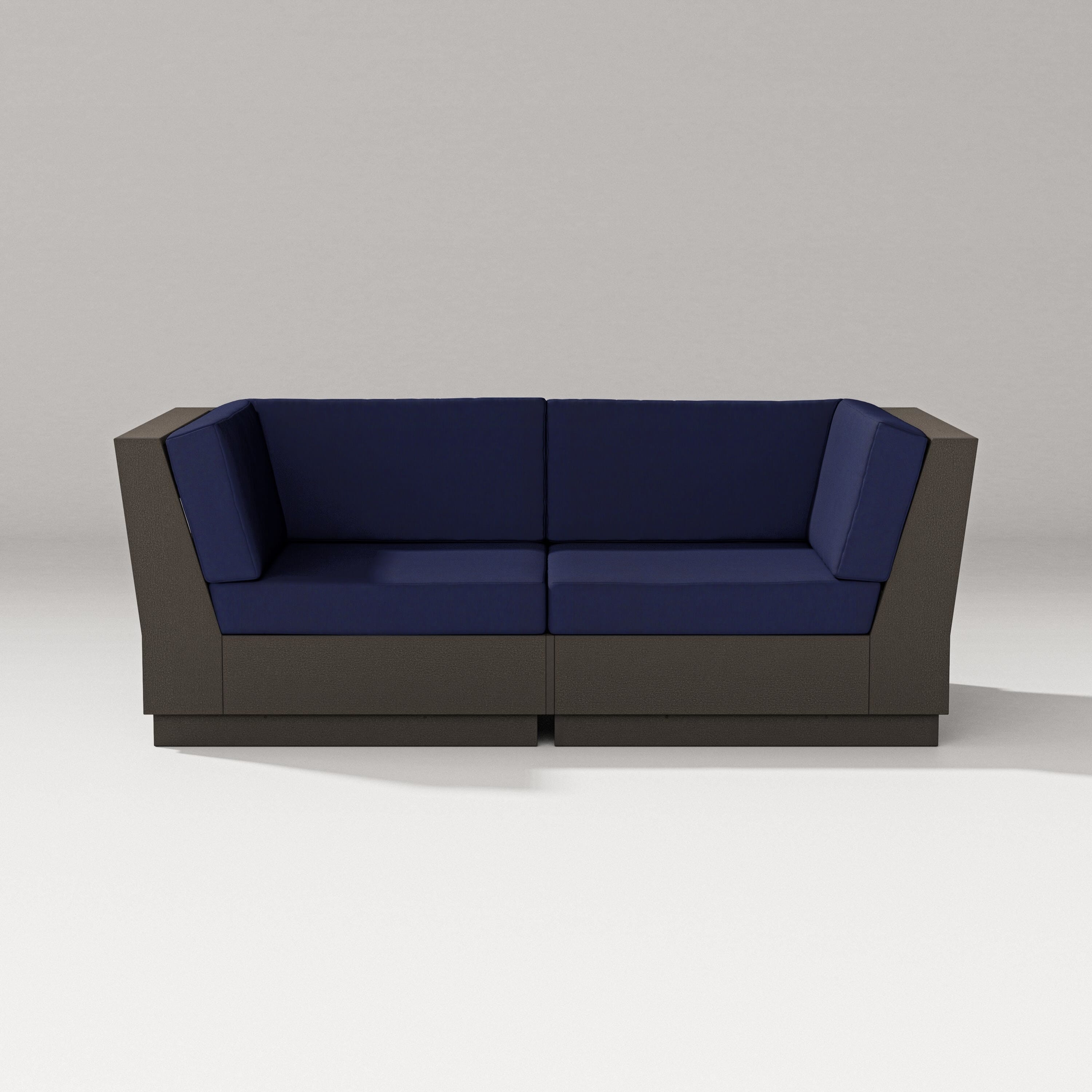 PW Designer Series Elevate Loveseat Sectional in Vintage Coffee / Navy