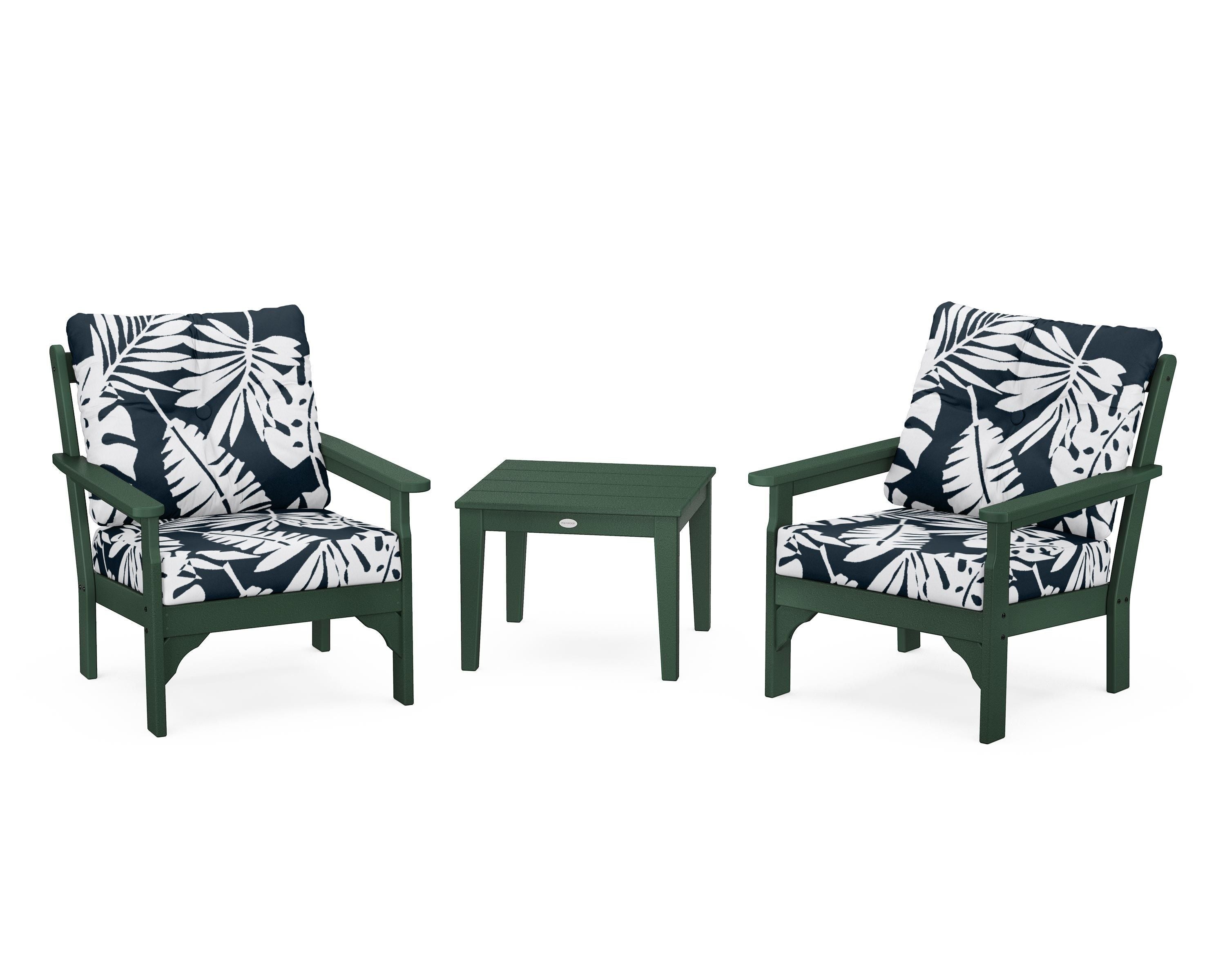 POLYWOOD® Vineyard 3-Piece Deep Seating Set in Green / Leaf Marine Indigo
