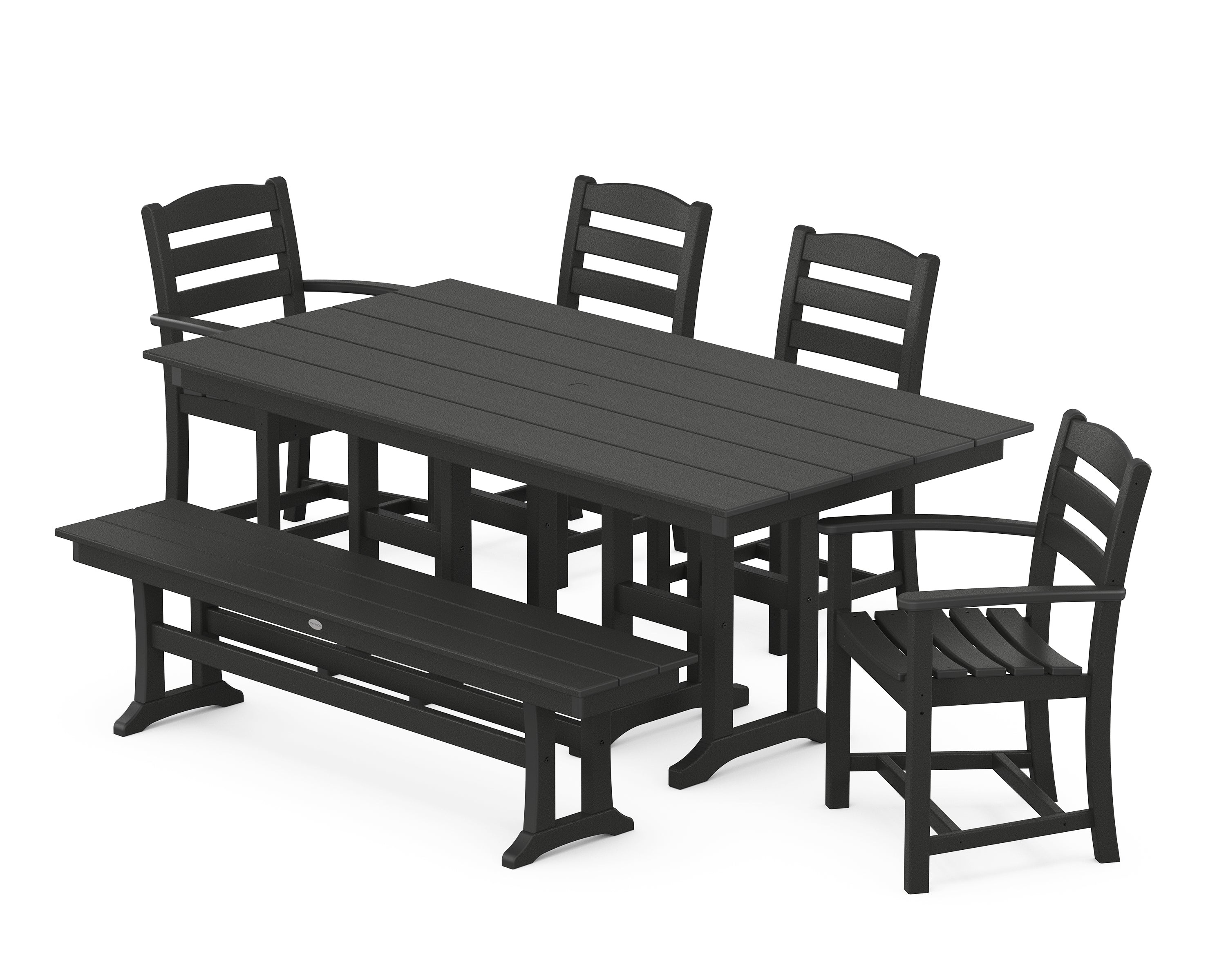 POLYWOOD® La Casa Café 6-Piece Farmhouse Dining Set with Bench in Black