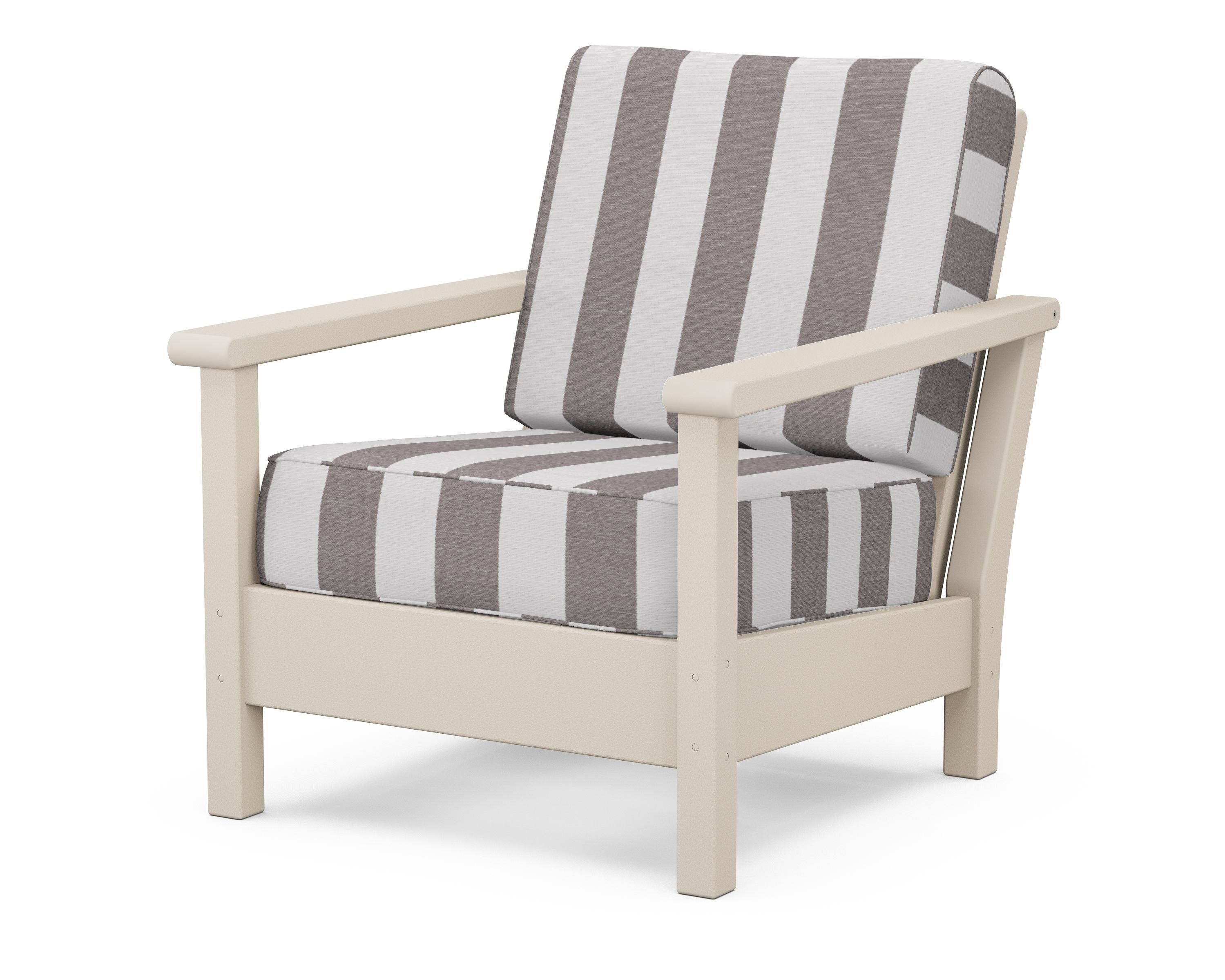 POLYWOOD® Harbour Deep Seating Chair in Sand / Cabana Stripe Grey Mist