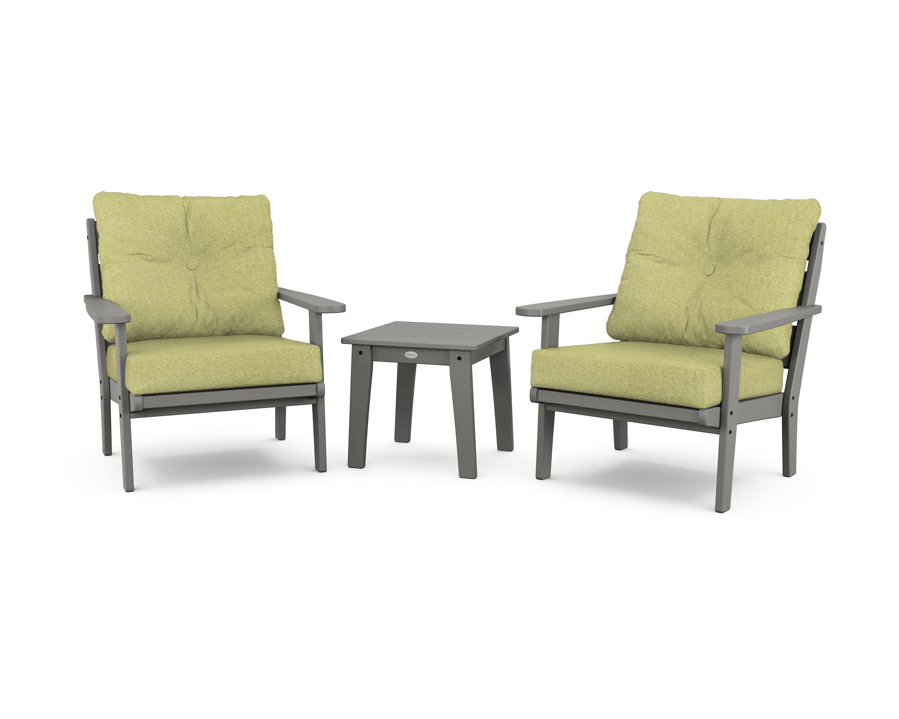 POLYWOOD® Lakeside 3-Piece Deep Seating Chair Set in Slate Grey / Chartreuse Boucle
