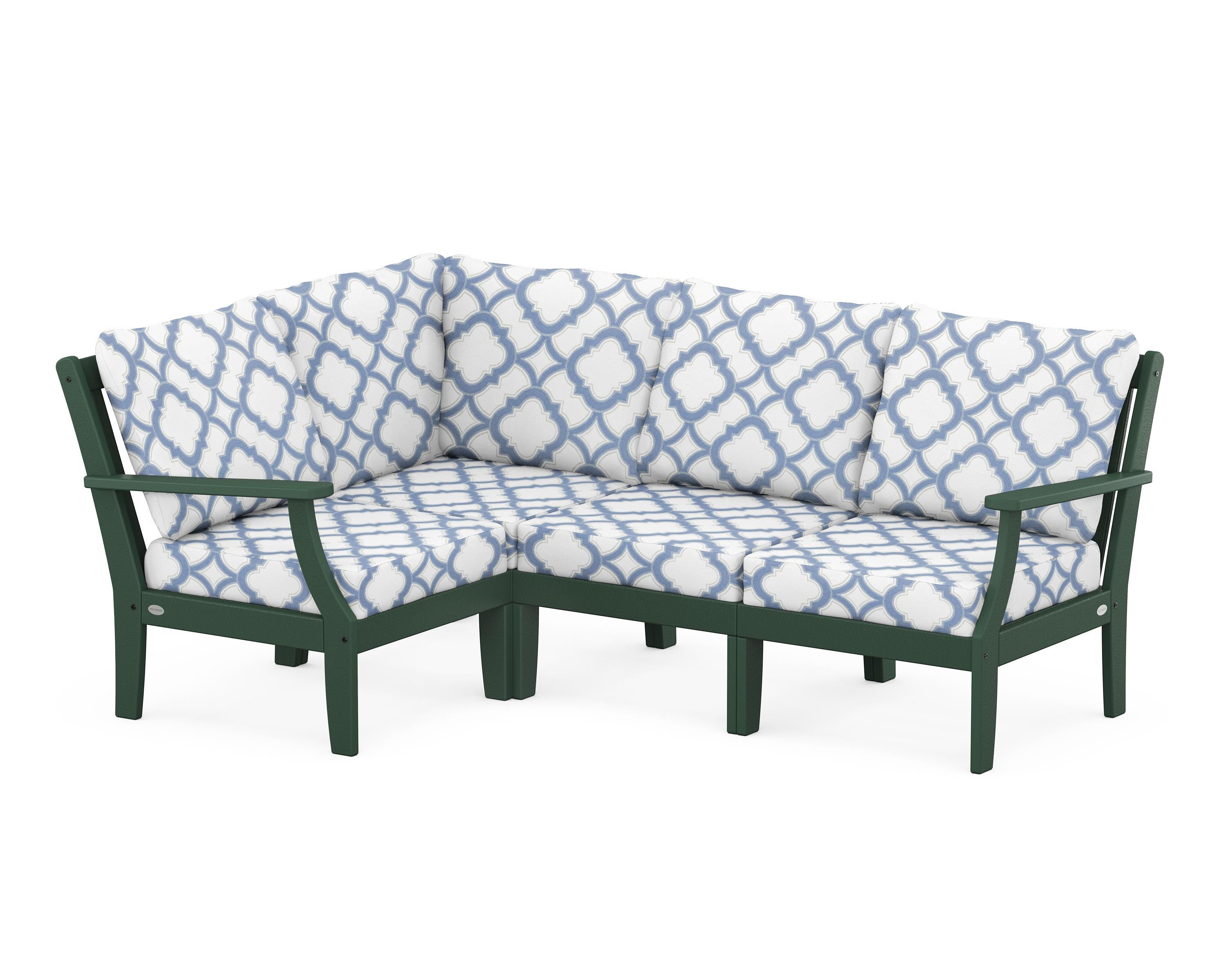 POLYWOOD® Braxton Modular 4-Piece Deep Seating Set in Green / Trellis Sky Blue