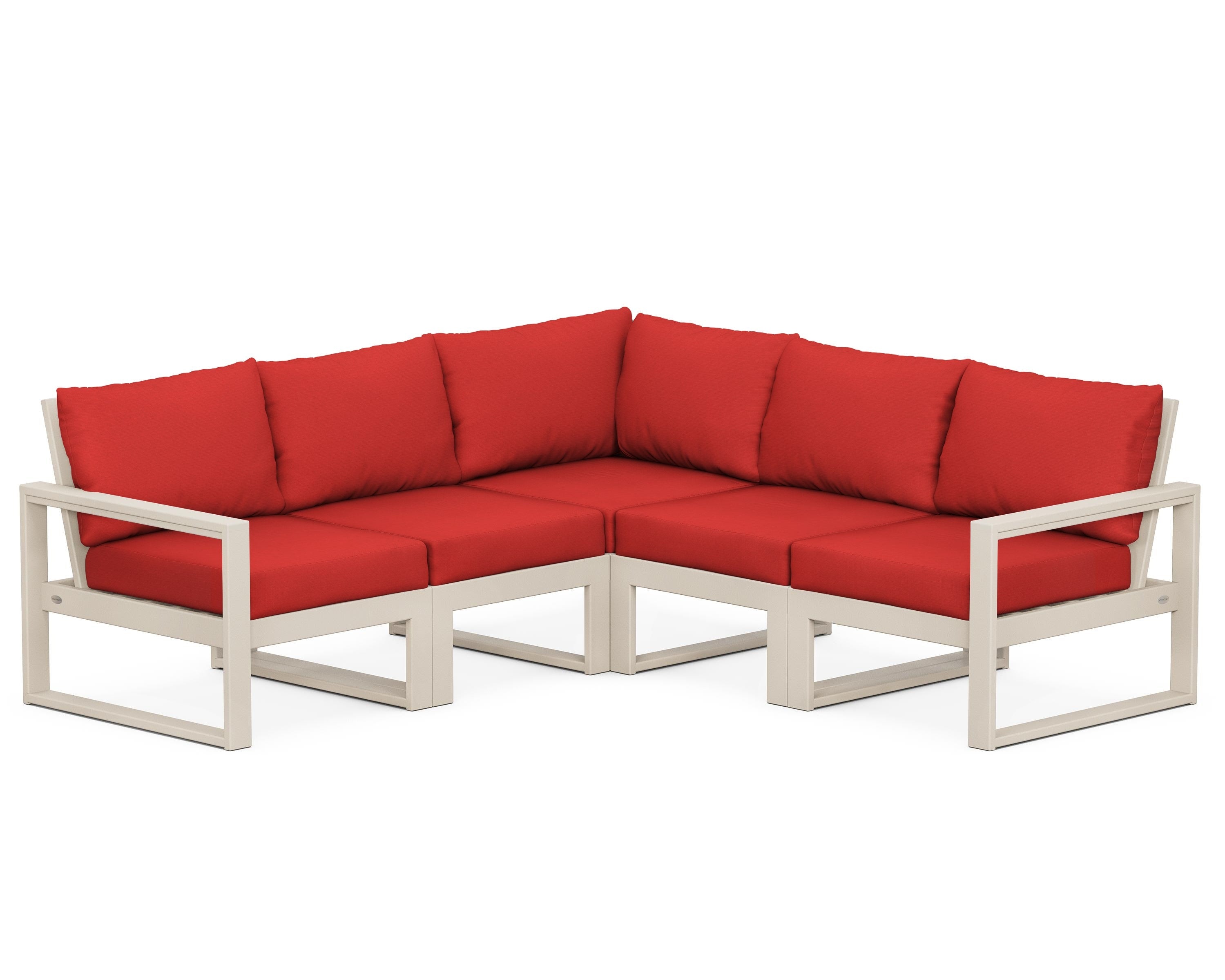 POLYWOOD® EDGE 5-Piece Modular Deep Seating Set in Sand / Crimson Linen
