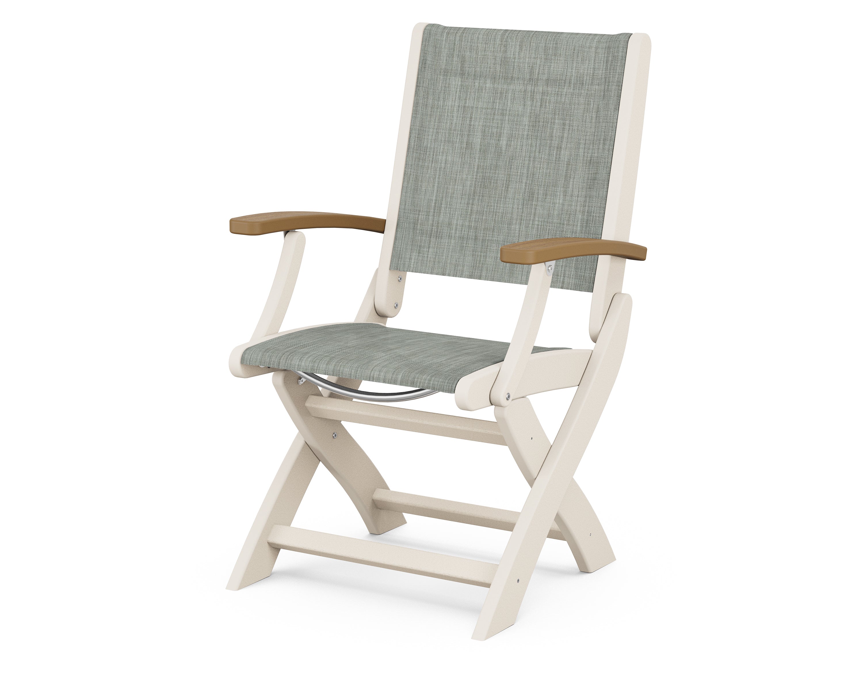 POLYWOOD® Coastal Folding Chair in Sand / Natural / Birch Sling