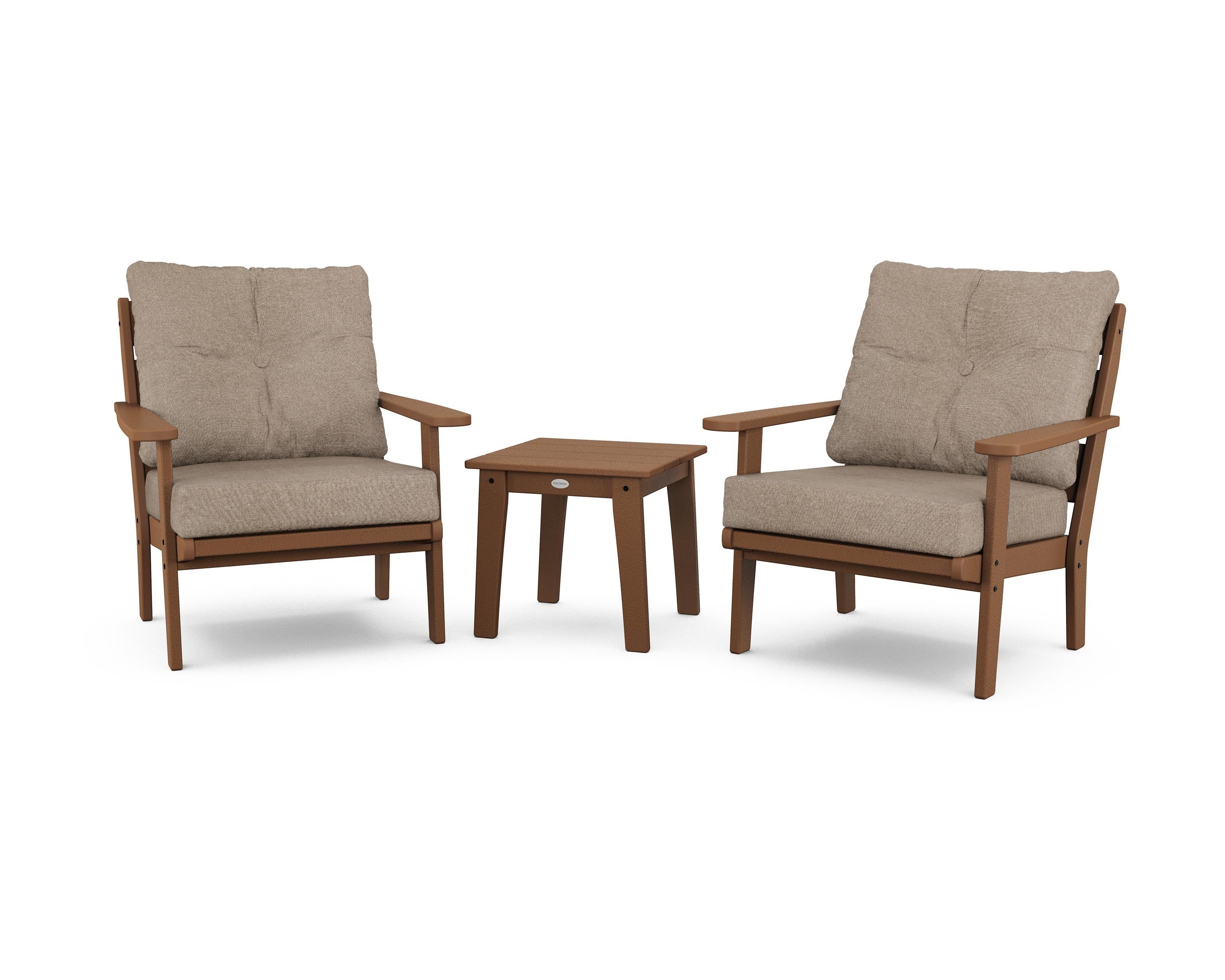 POLYWOOD® Lakeside 3-Piece Deep Seating Chair Set in Teak / Spiced Burlap