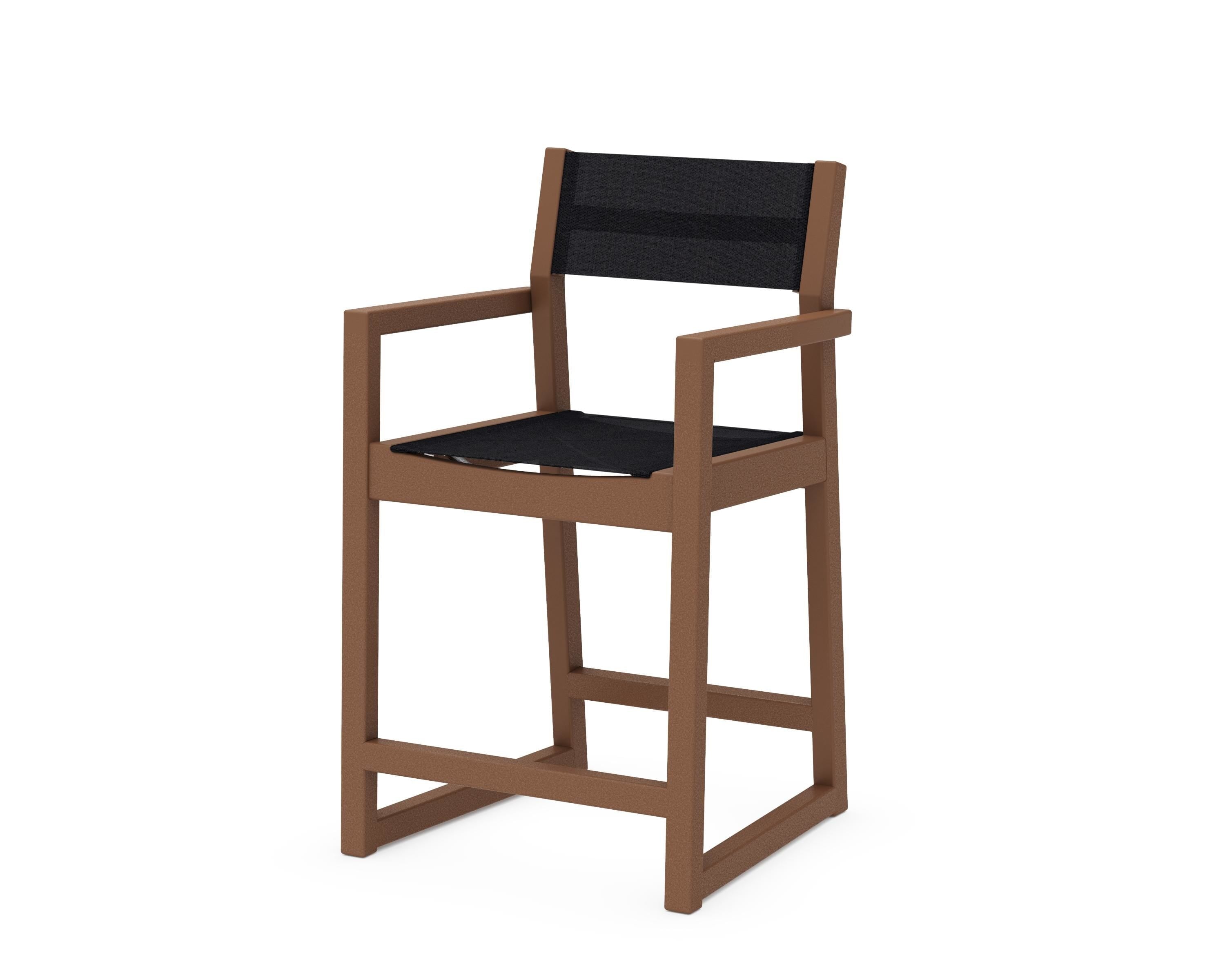 POLYWOOD® EDGE Sling Counter Arm Chair in Teak / Black Sling