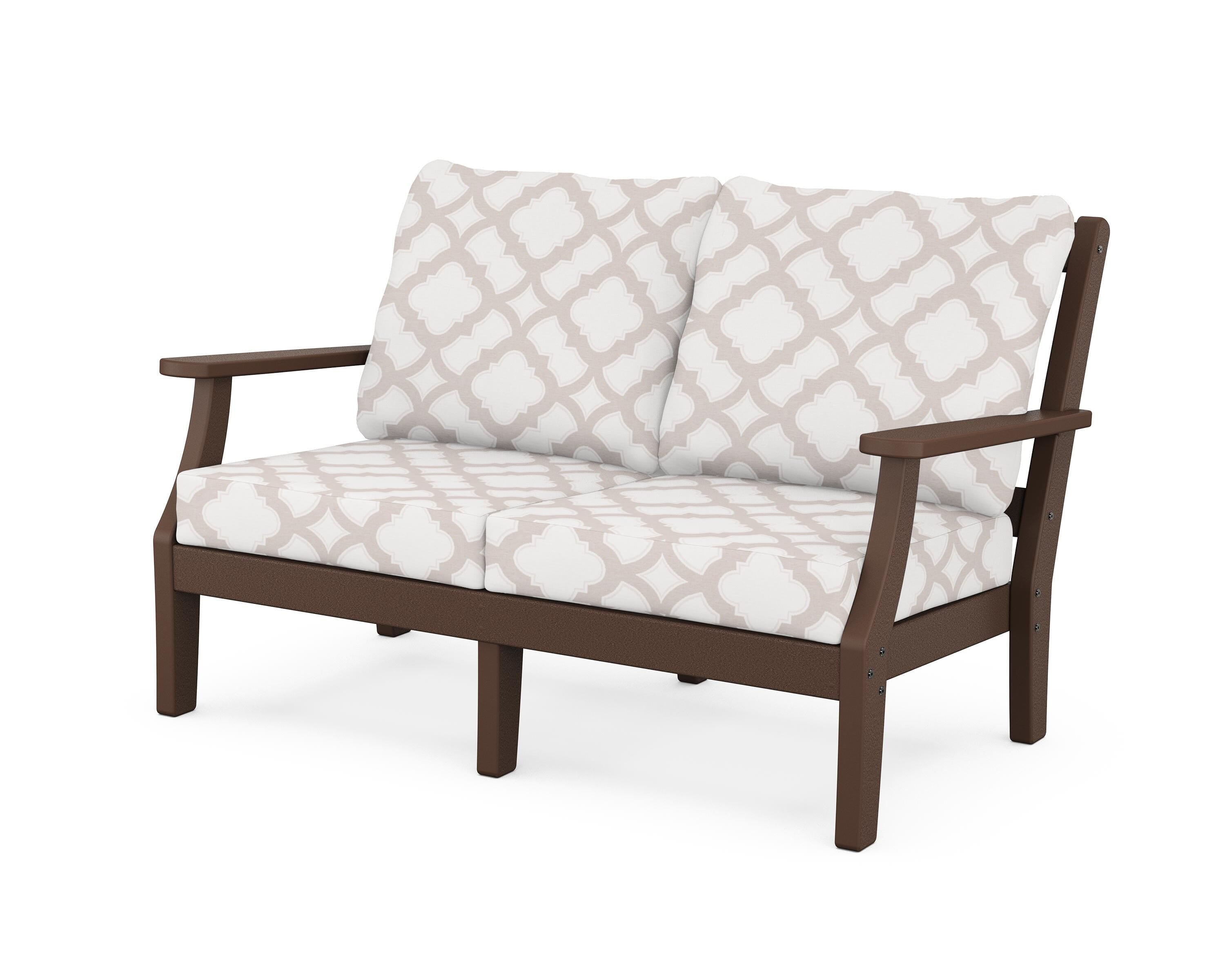 Martha Stewart by POLYWOOD® Chinoiserie Deep Seating Loveseat in Mahogany / Trellis Dune Burlap
