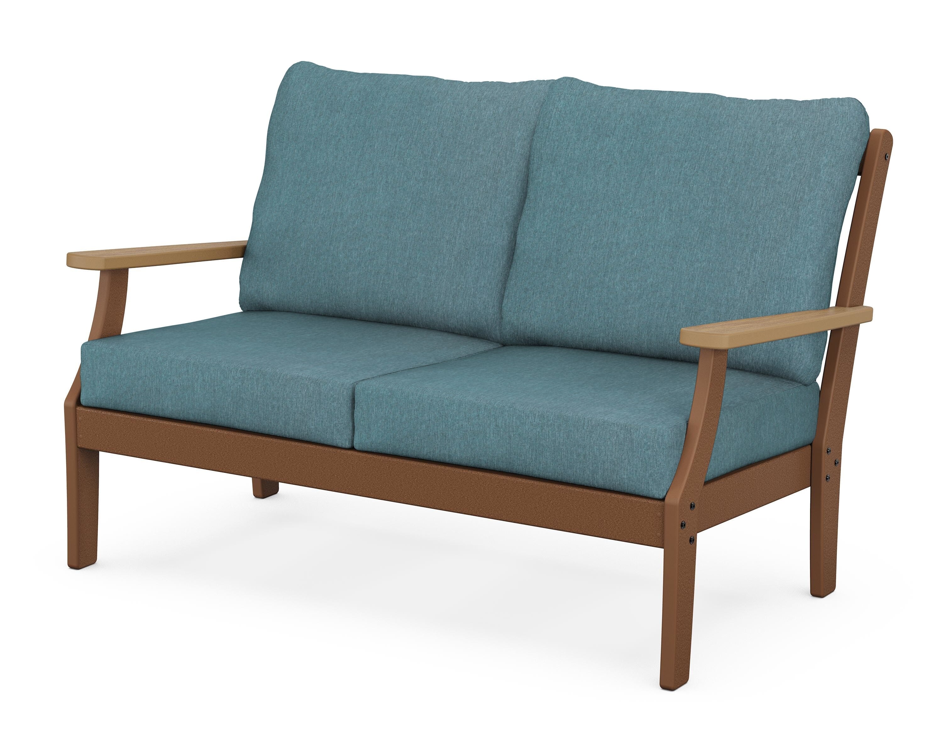 POLYWOOD® Braxton Deep Seating Loveseat in Teak / Natural / Ocean Teal