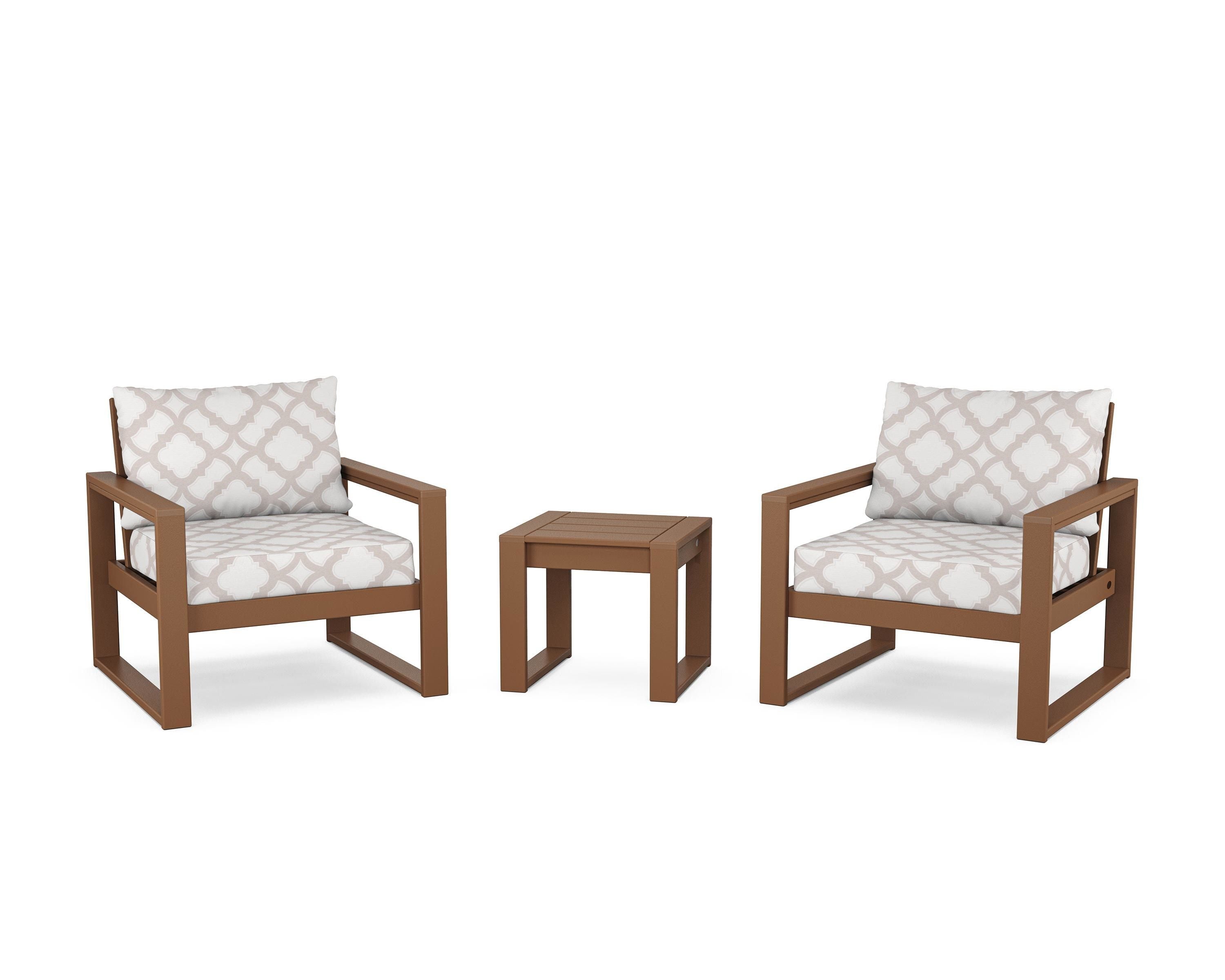 POLYWOOD® EDGE Sectional 3-Piece Deep Seating Set in Teak / Trellis Dune Burlap