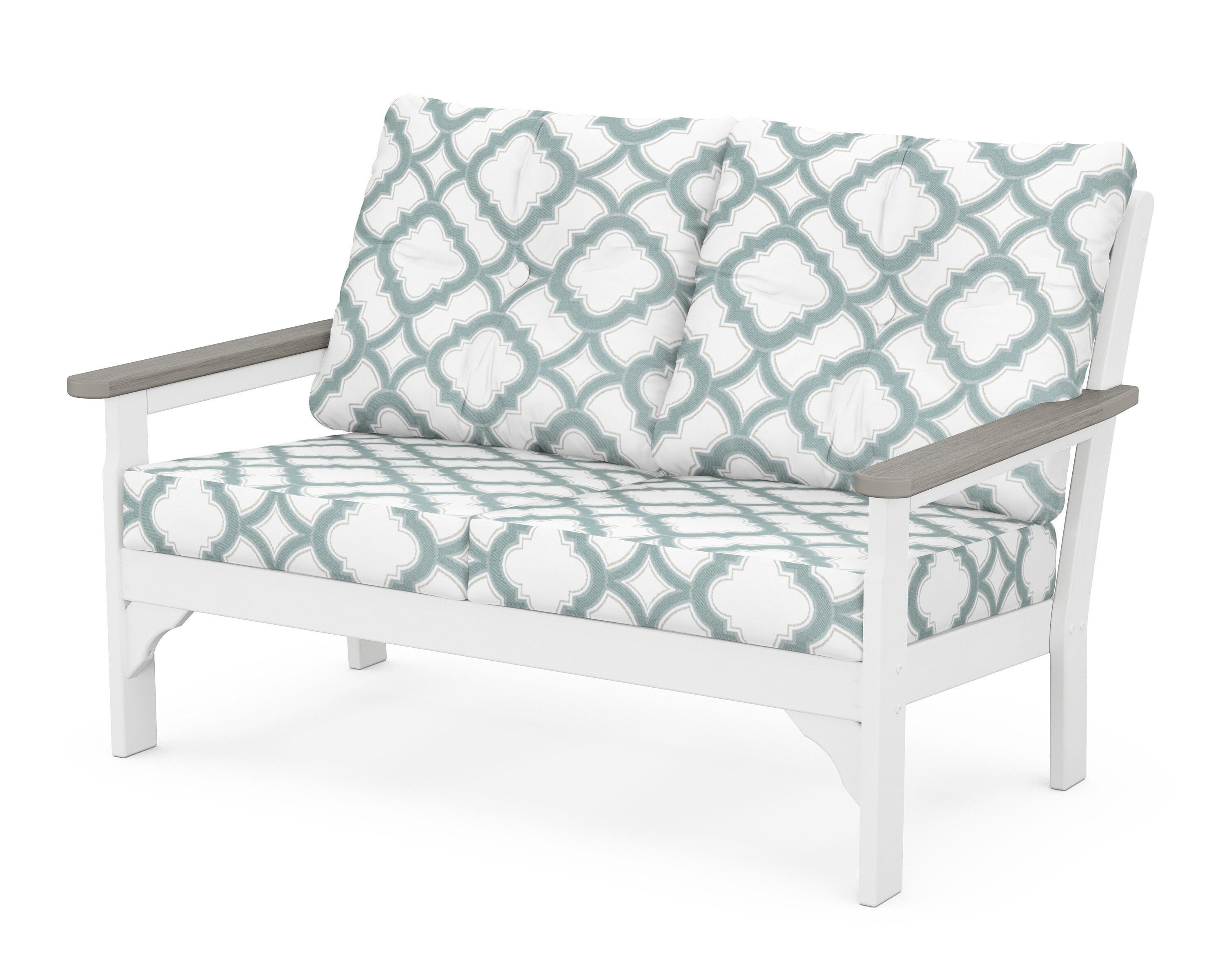 POLYWOOD® Vineyard Deep Seating Loveseat in White / Driftwood / Trellis Glacier Spa