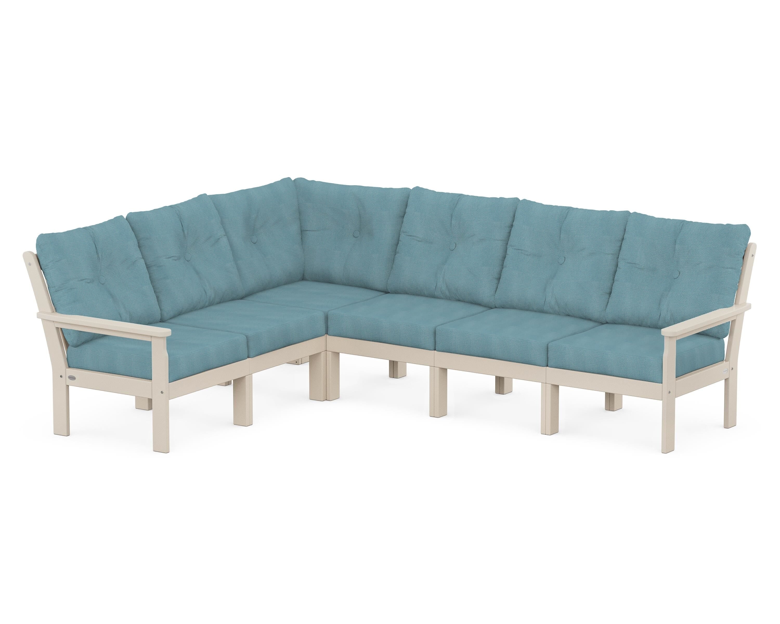 POLYWOOD® Vineyard 6-Piece Sectional in Sand / Lattice Sky Blue