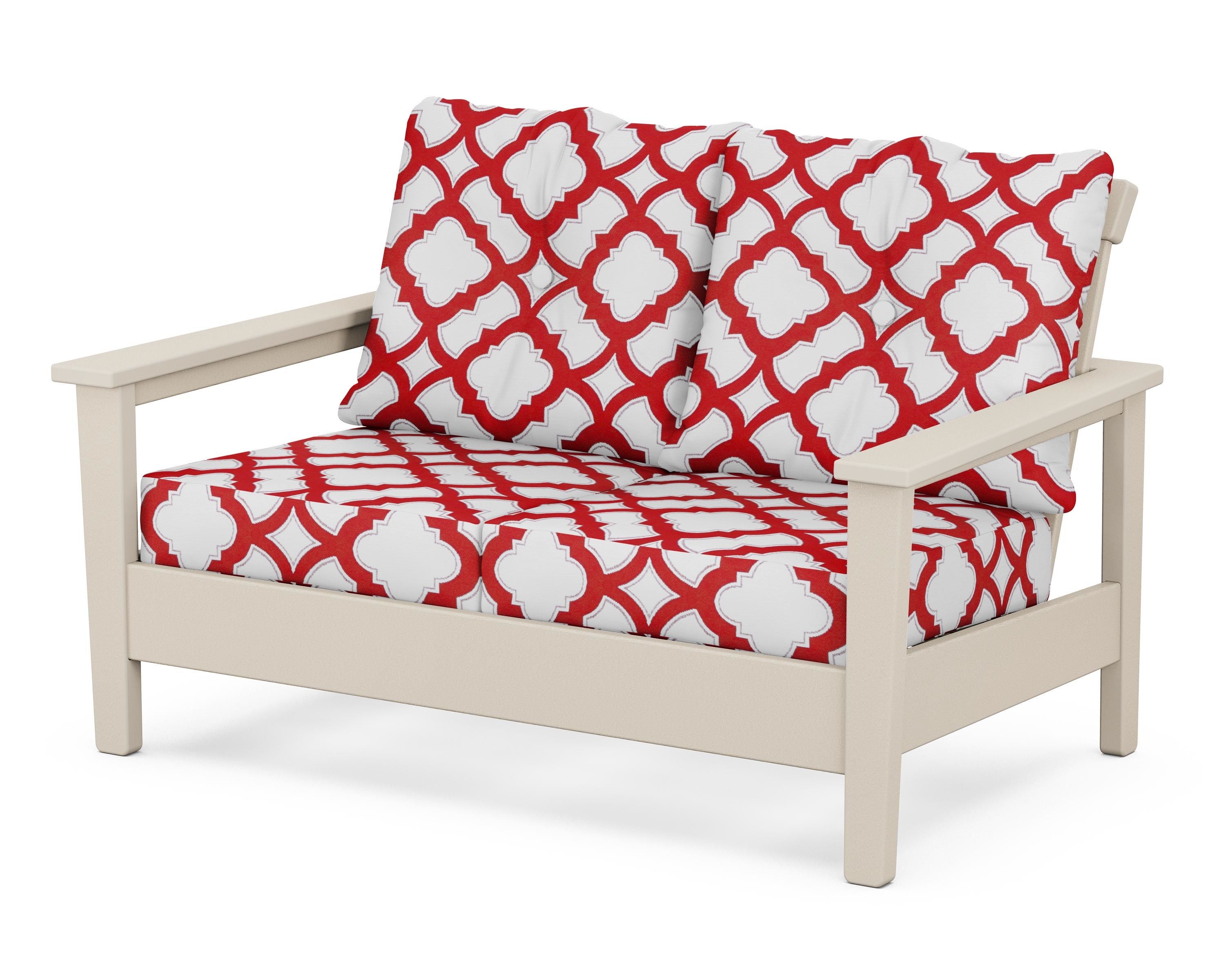 POLYWOOD® Prescott Deep Seating Loveseat in Sand / Trellis Crimson