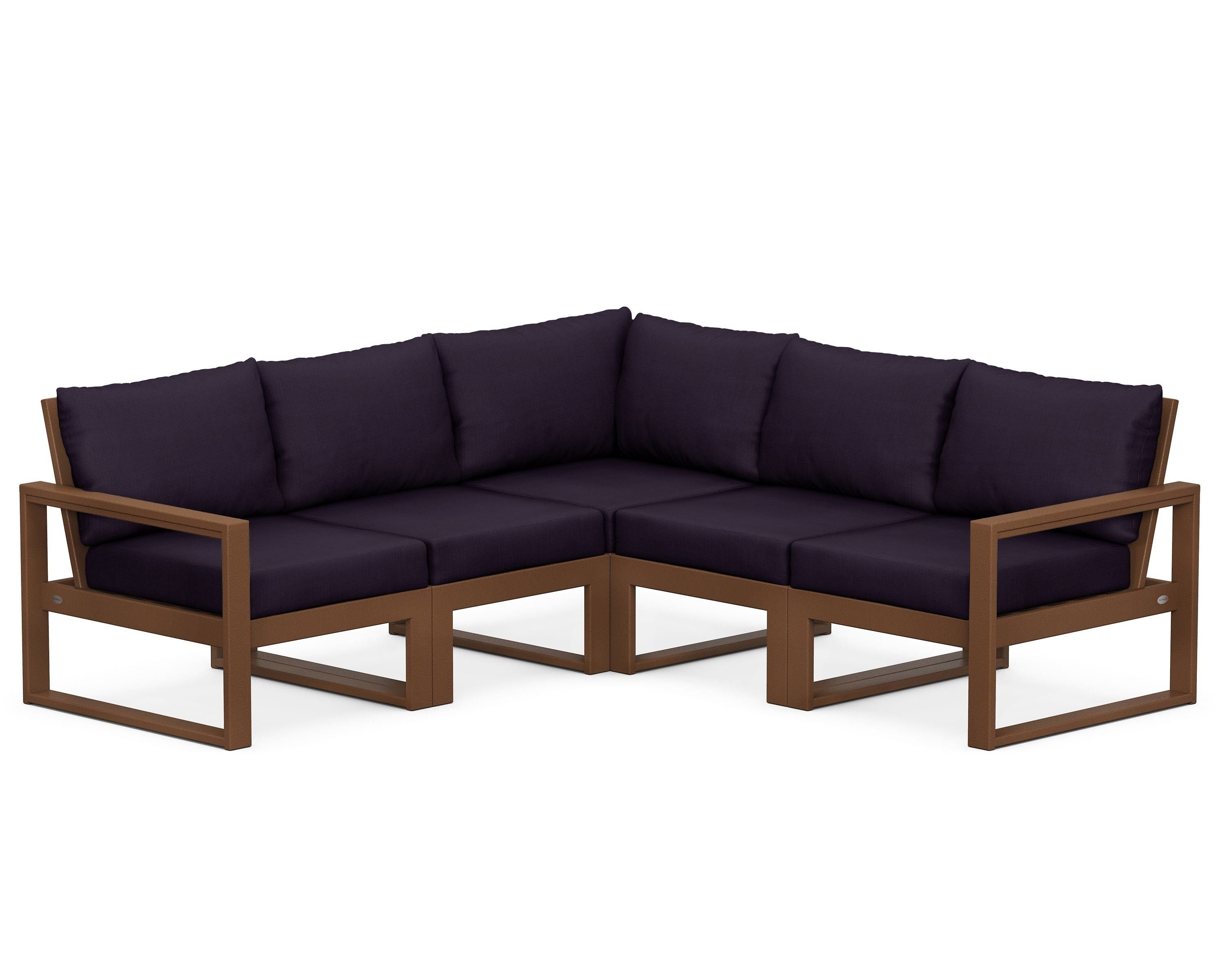 POLYWOOD® EDGE 5-Piece Modular Deep Seating Set in Teak / Navy Linen
