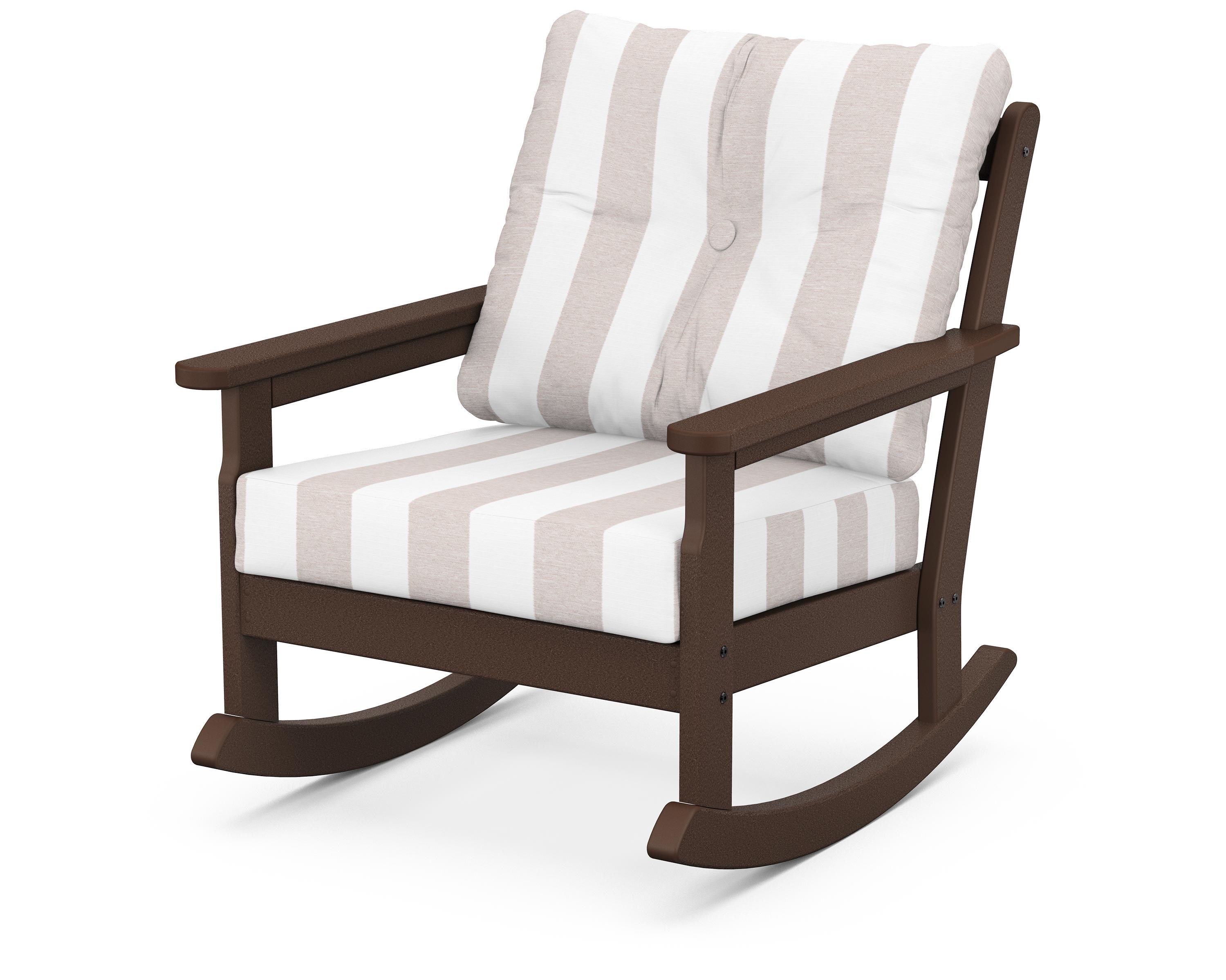 POLYWOOD® Vineyard Deep Seating Rocking Chair in Mahogany / Cabana Stripe Dune Burlap