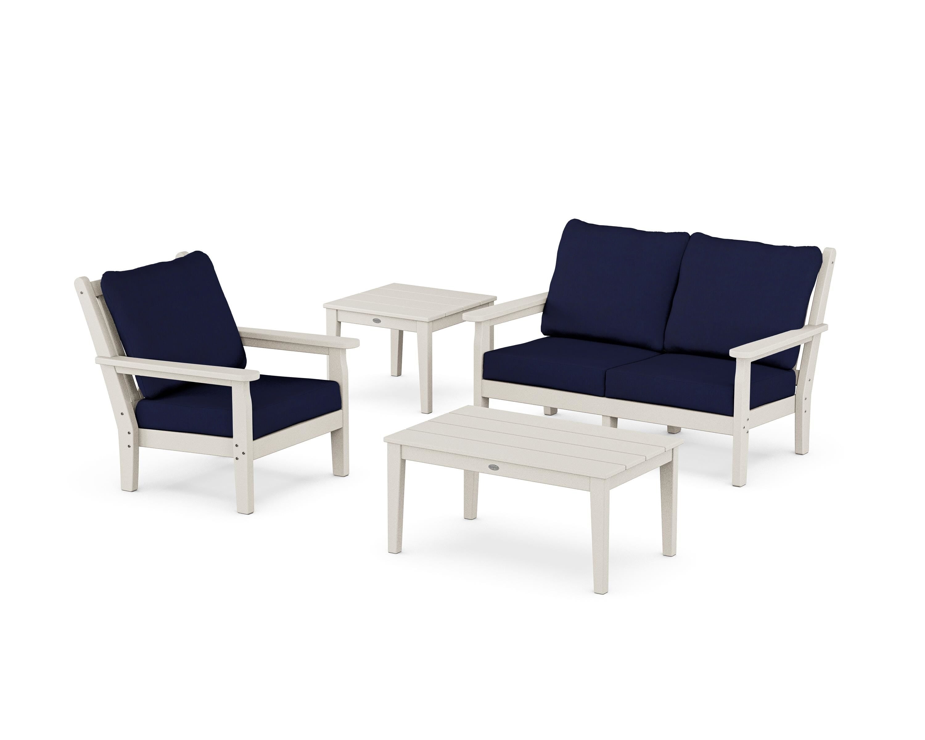 POLYWOOD® Chippendale 4-Piece Deep Seating Set in Sand / Navy