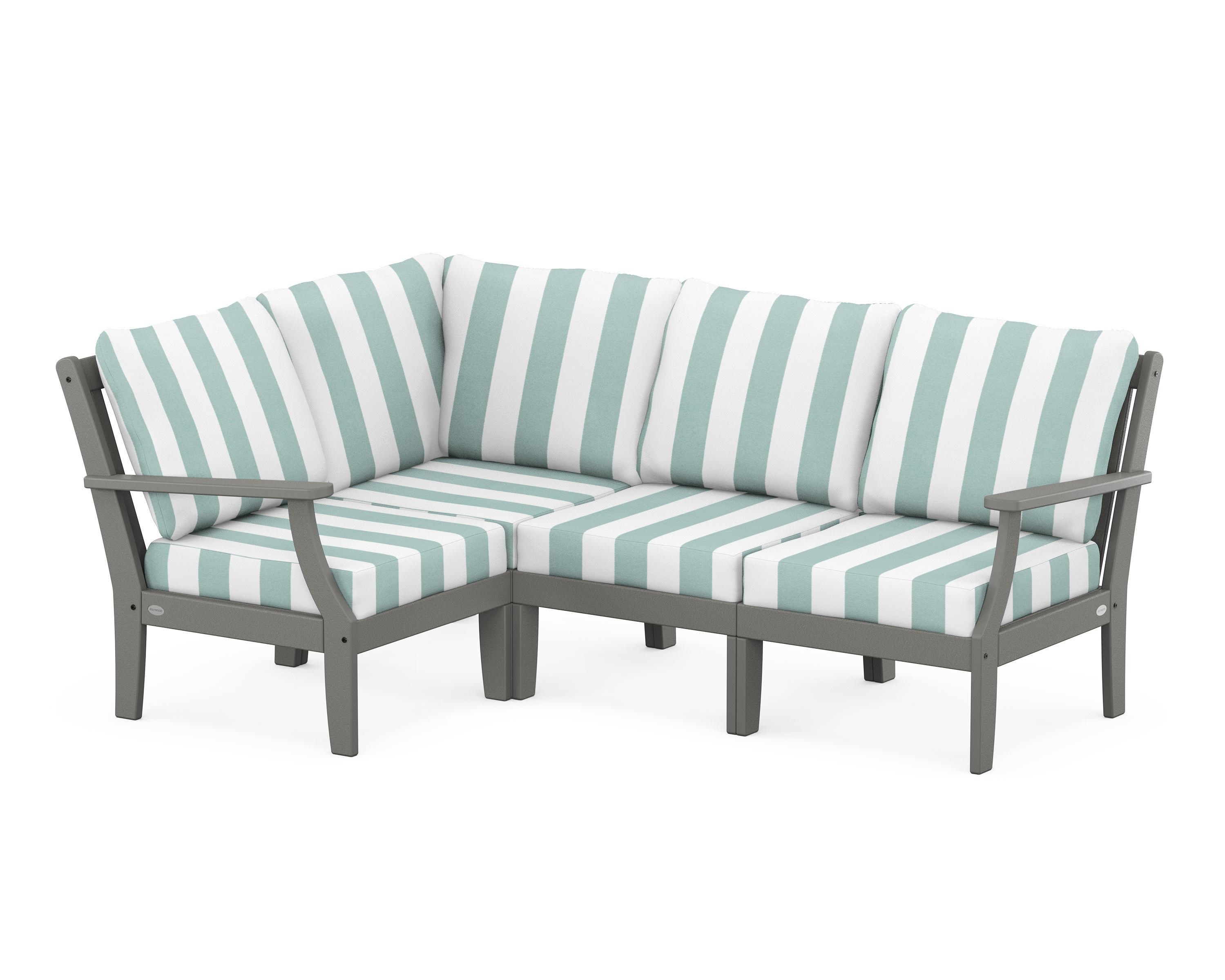 POLYWOOD® Braxton Modular 4-Piece Deep Seating Set in Slate Grey / Cabana Stripe Glacier Spa
