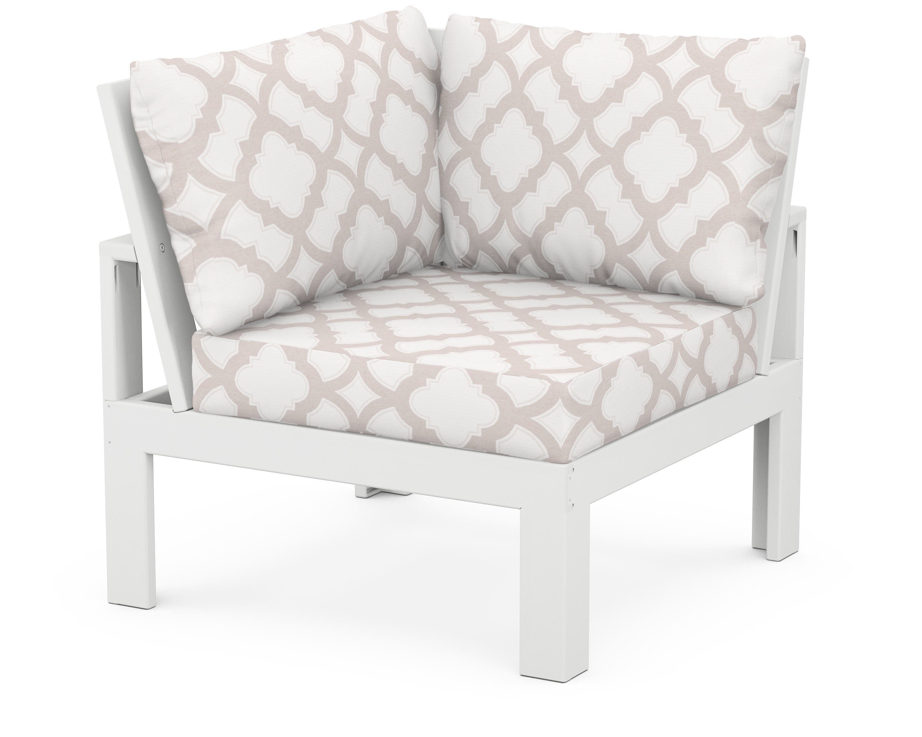 Unbranded Modular Corner Chair in White / Trellis Dune Burlap