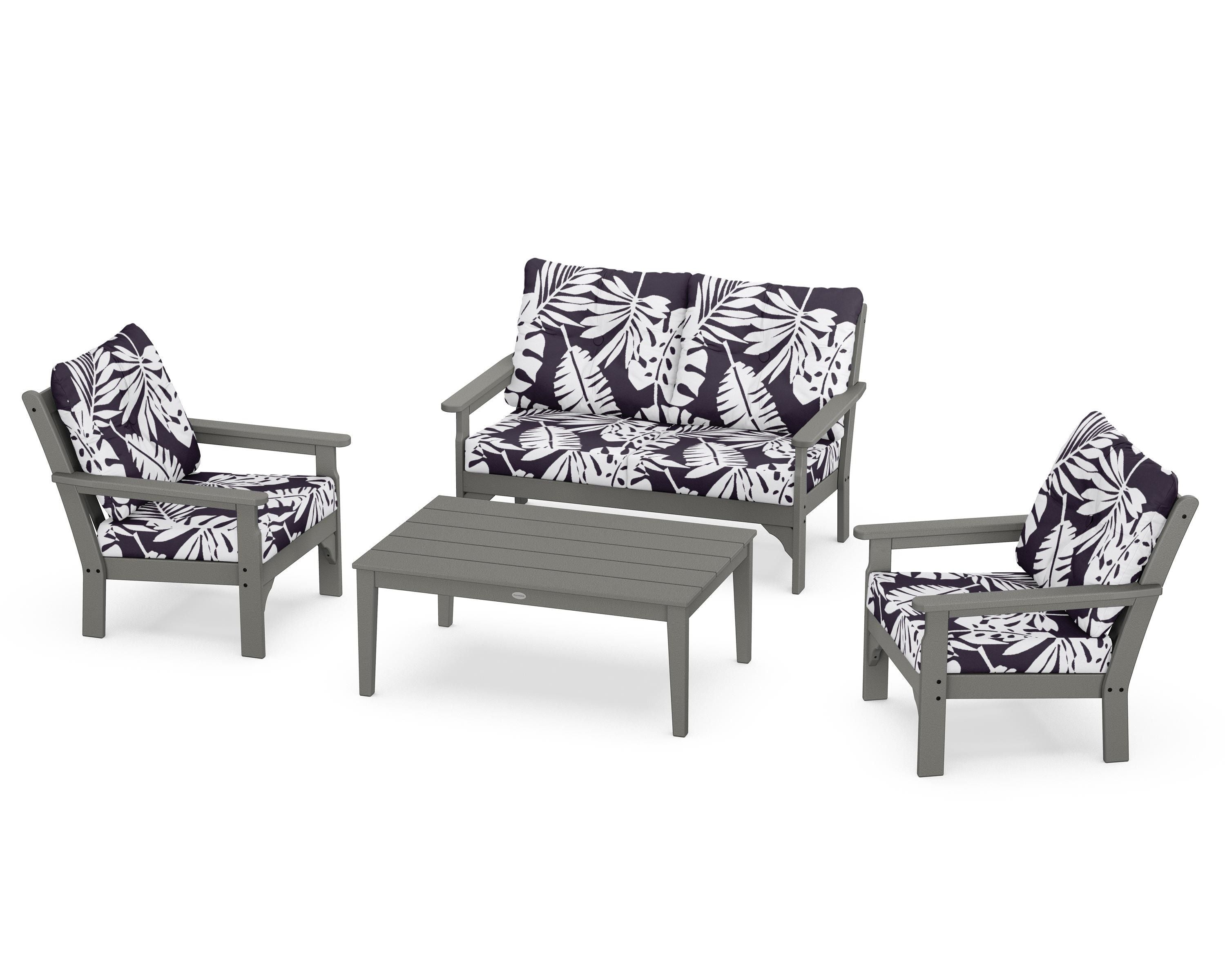POLYWOOD® Vineyard 4-Piece Deep Seating Set in Slate Grey / Leaf Navy