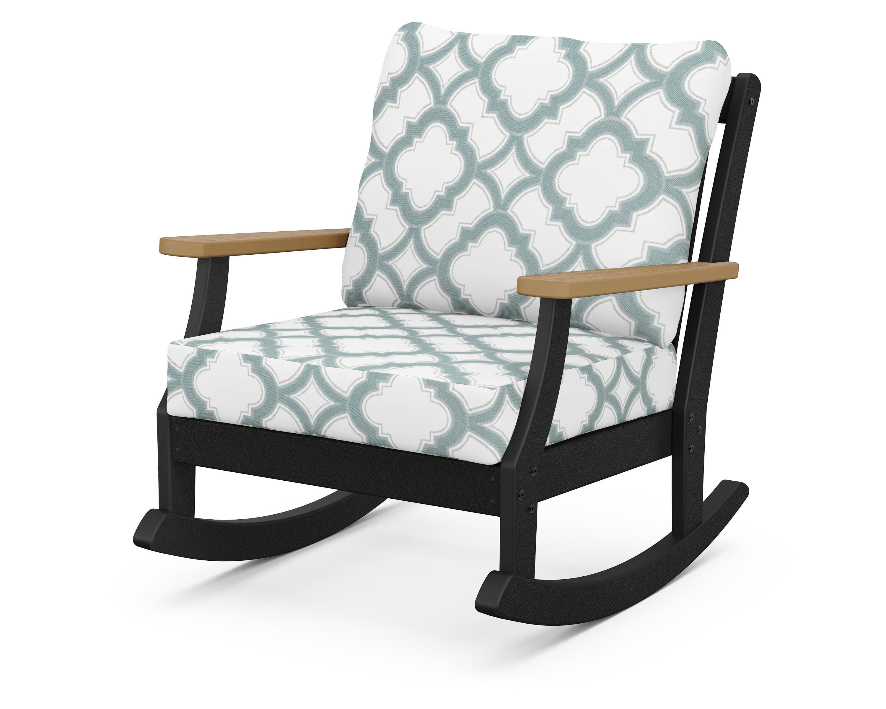 POLYWOOD® Braxton Deep Seating Rocking Chair in Black / Natural / Trellis Glacier Spa