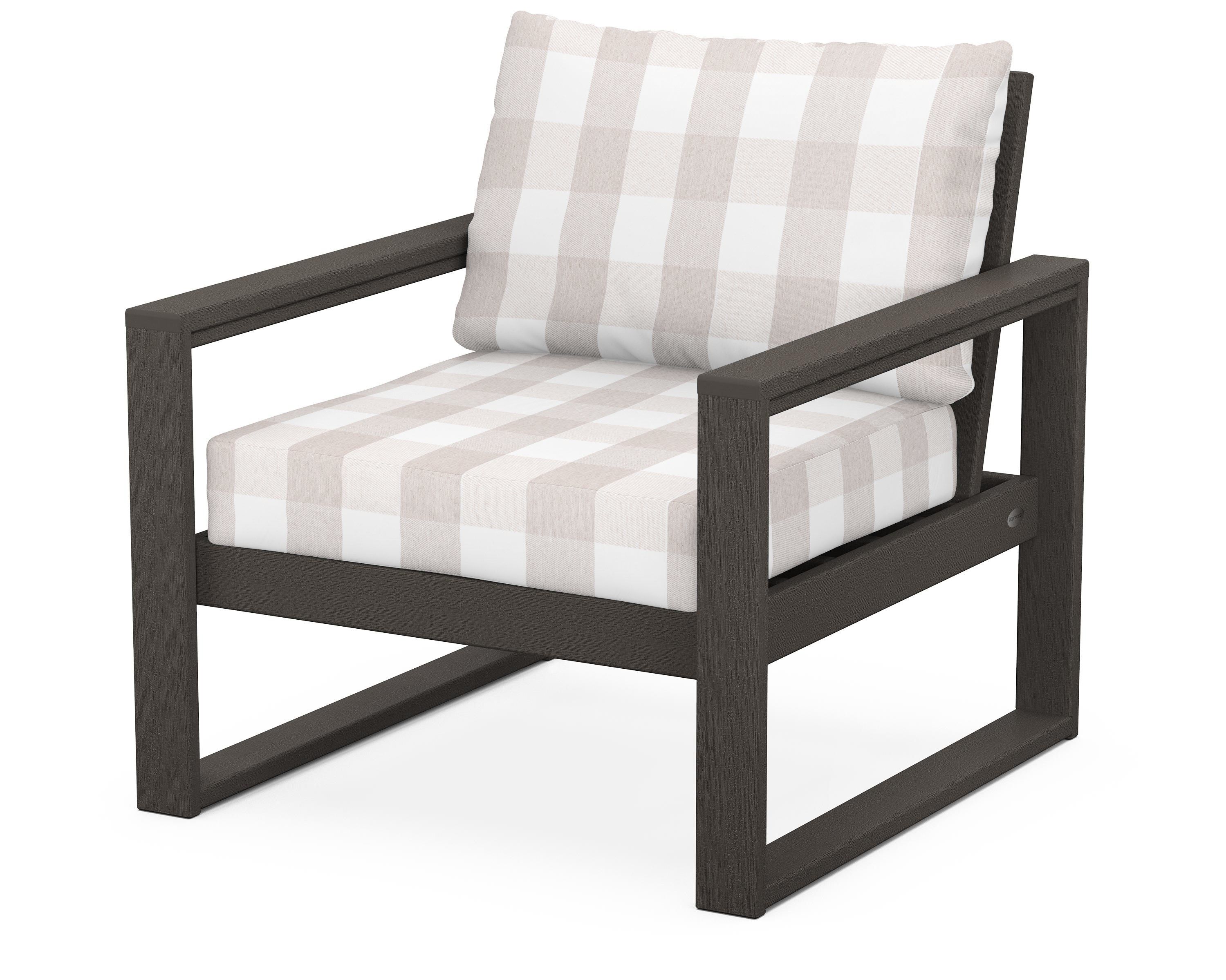POLYWOOD® EDGE Club Chair in Vintage Coffee / Buffalo Plaid Dune Burlap