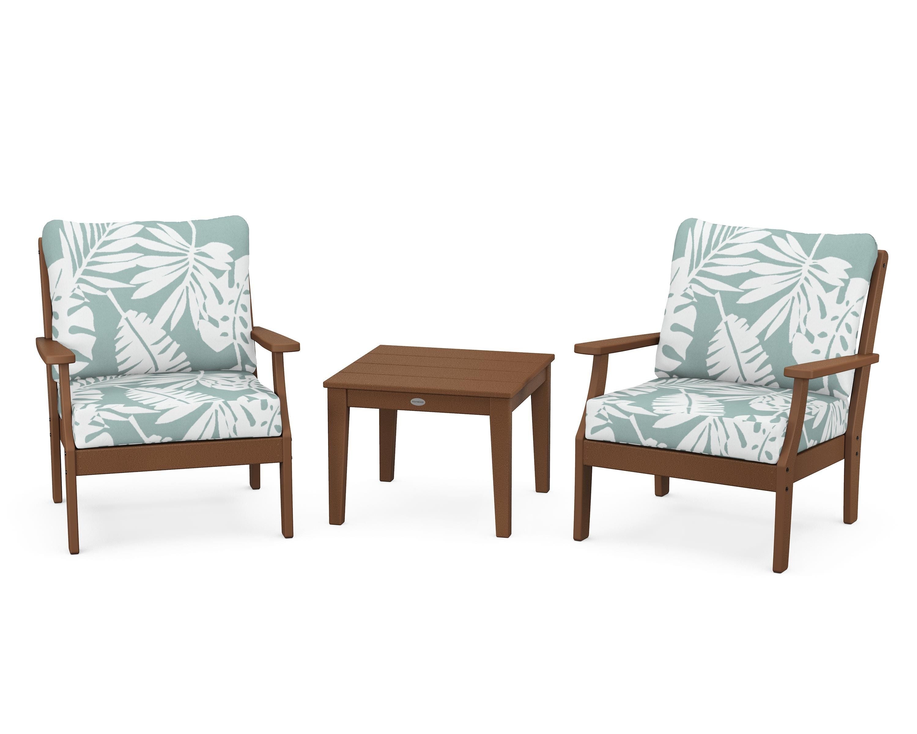 POLYWOOD® Braxton 3-Piece Deep Seating Set in Teak / Leaf Glacier Spa
