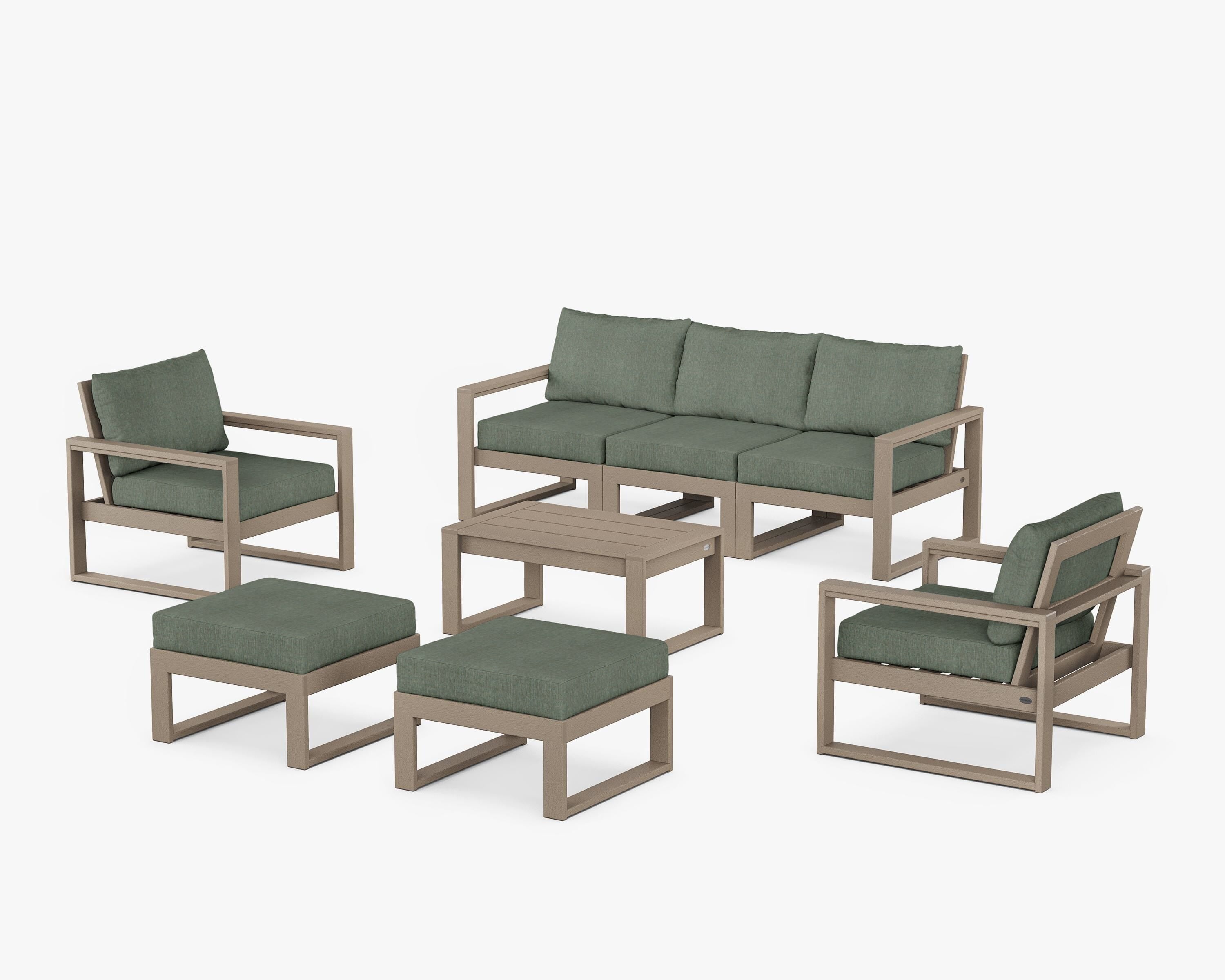 POLYWOOD® EDGE Sectional 8-Piece Lounge Sofa Set in Vintage Sahara / Cast Sage