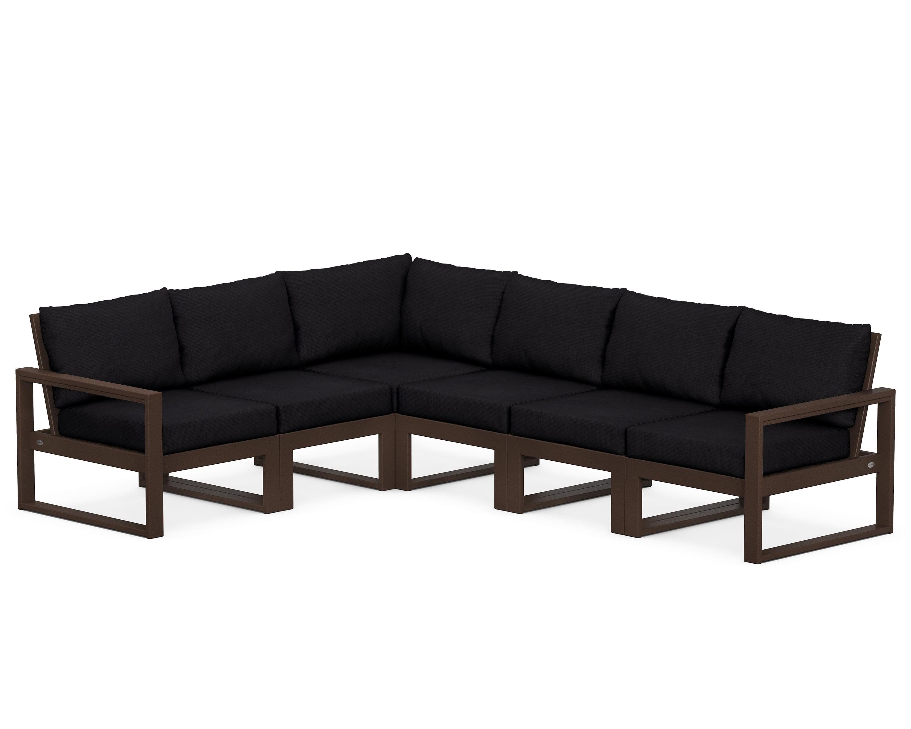 POLYWOOD® EDGE 6-Piece Modular Deep Seating Set in Mahogany / Midnight Linen
