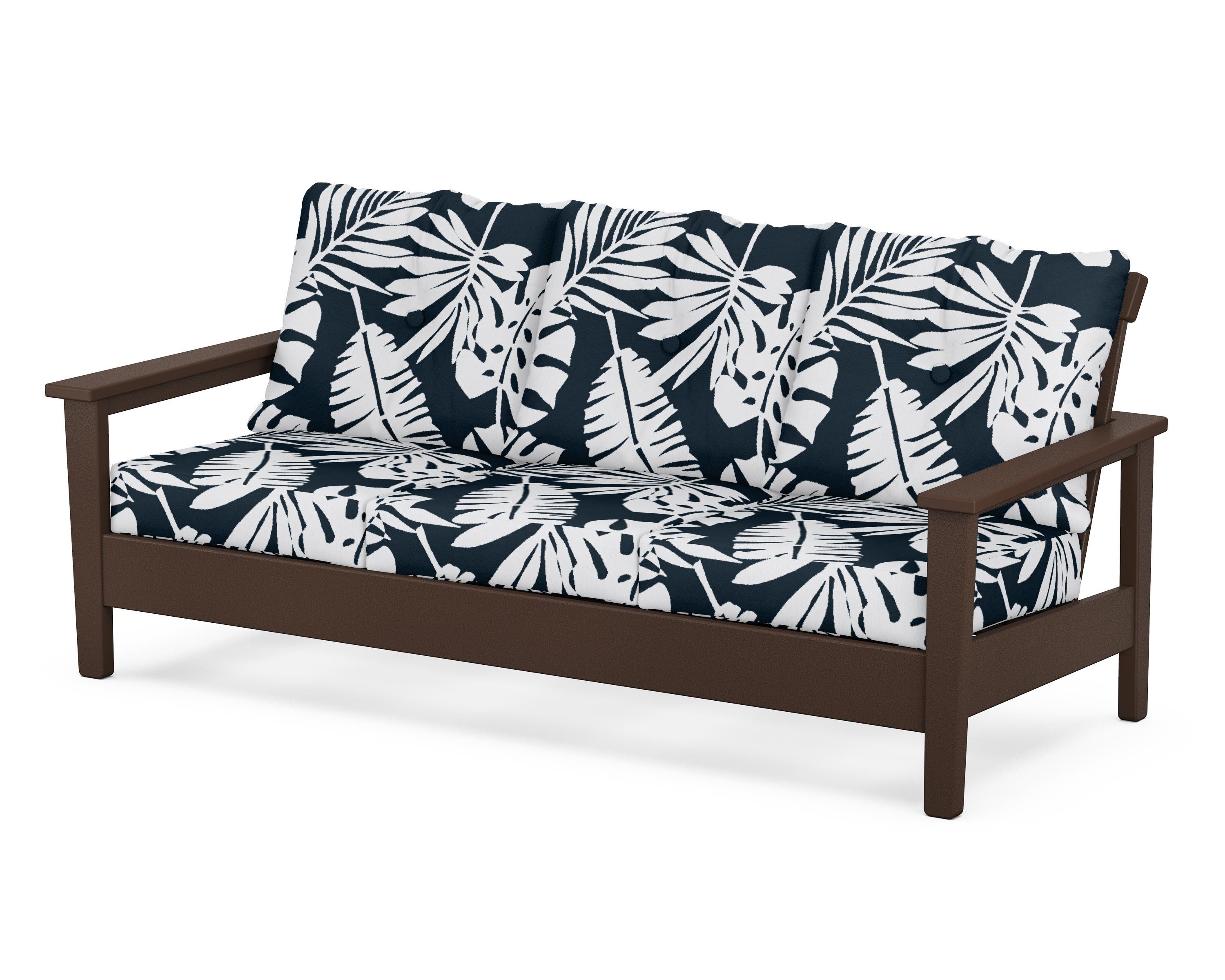 POLYWOOD® Prescott Deep Seating Sofa in Mahogany / Leaf Marine Indigo
