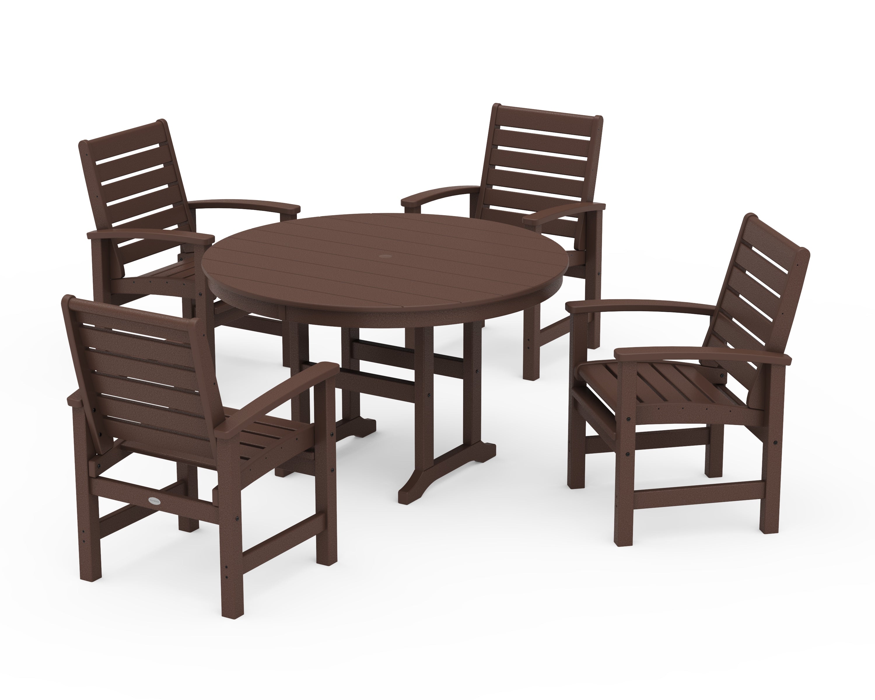 POLYWOOD® Signature 5-Piece Round Farmhouse Dining Set in Mahogany