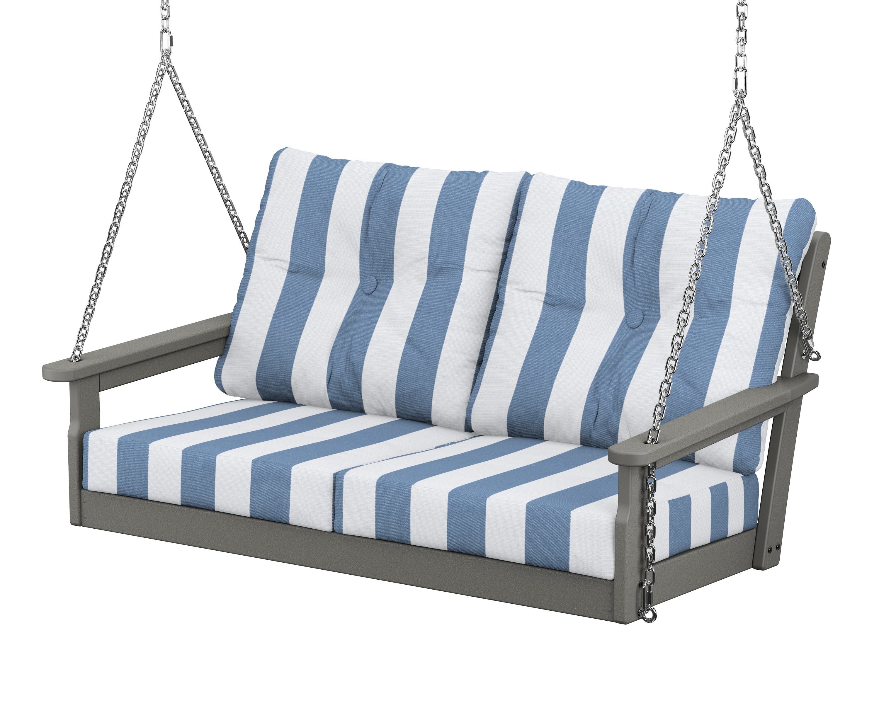 POLYWOOD® Vineyard Deep Seating Swing in Slate Grey / Cabana Stripe Sky Blue