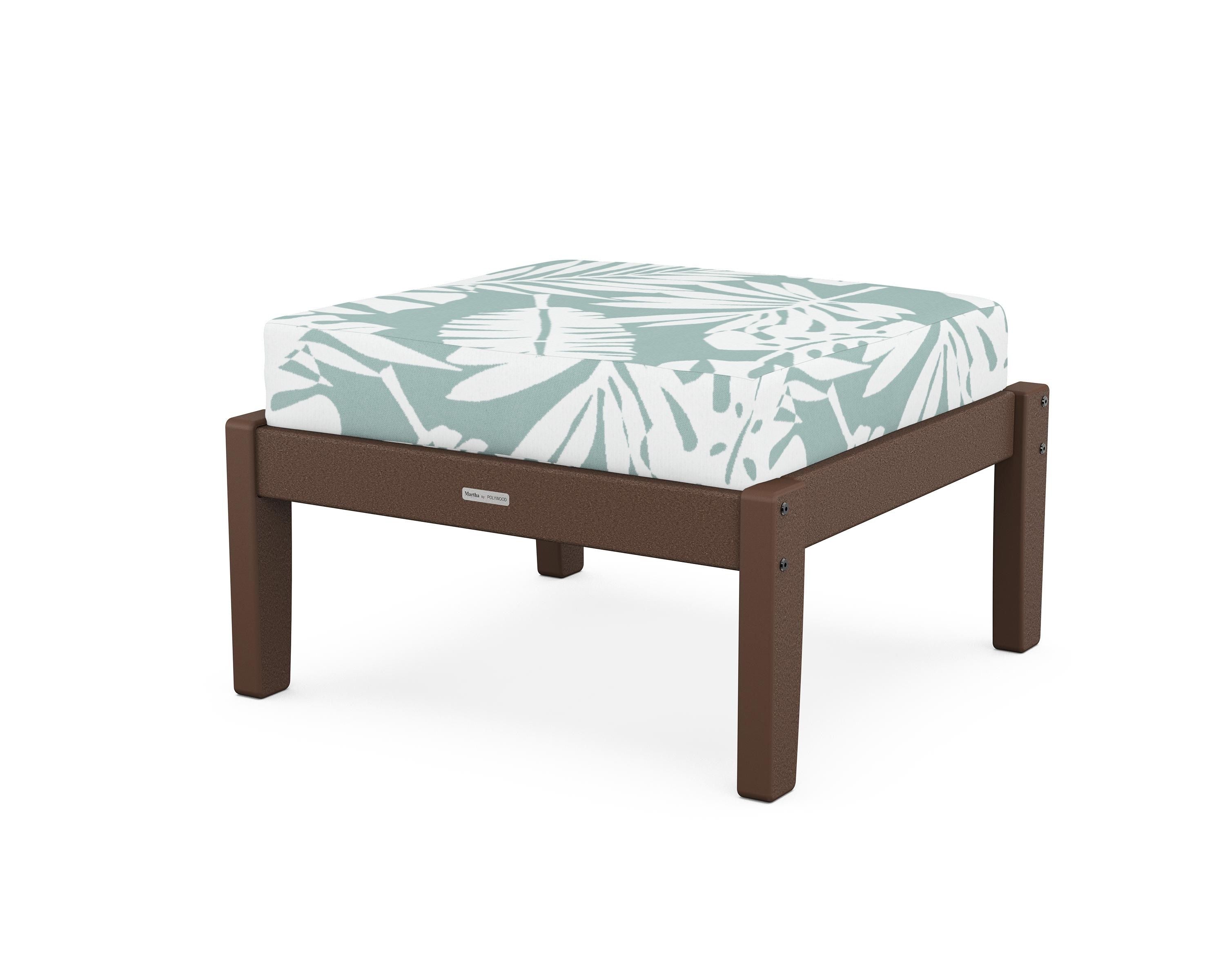 Martha Stewart by POLYWOOD® Chinoiserie Deep Seating Ottoman in Mahogany / Leaf Glacier Spa