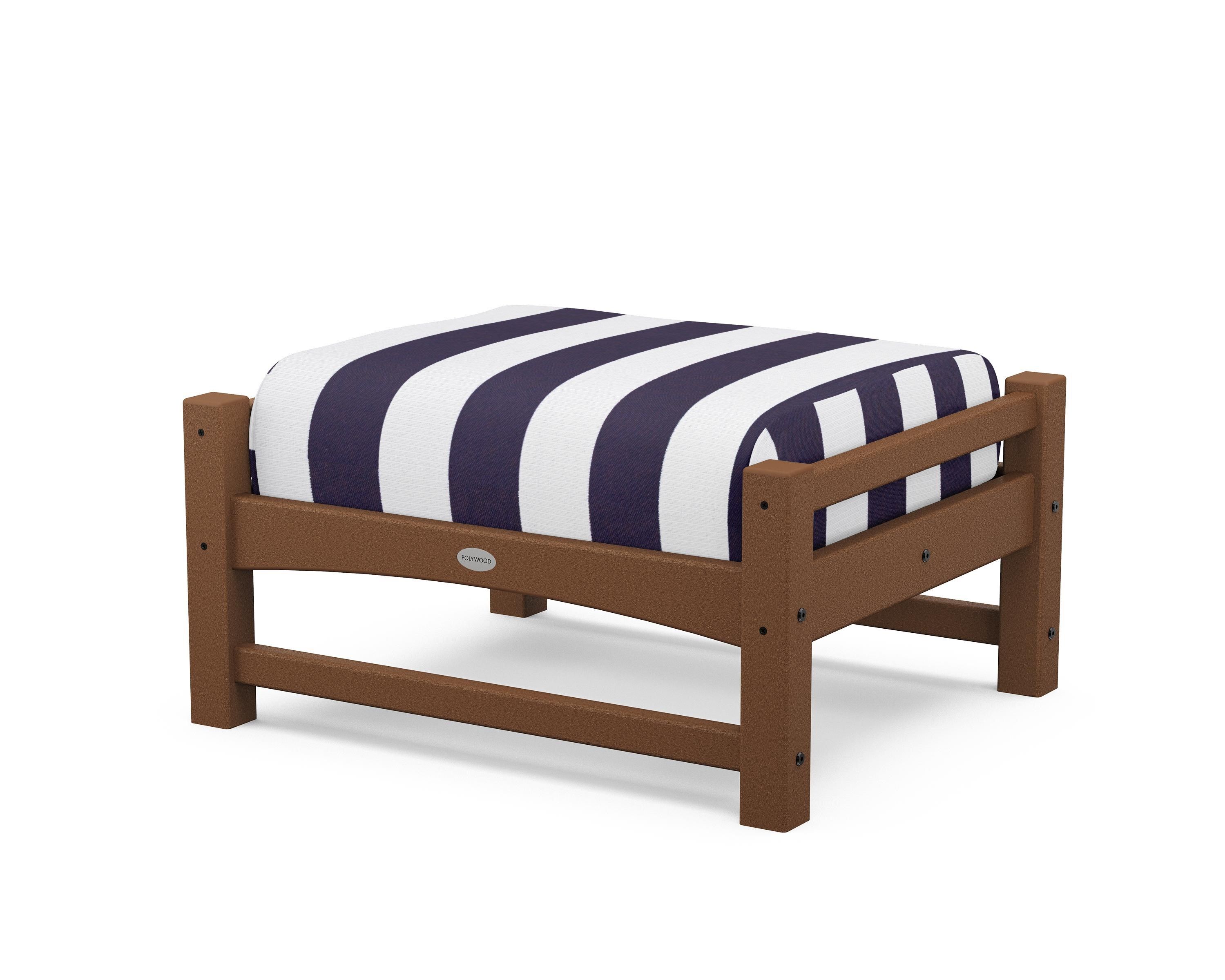 POLYWOOD® Club Ottoman in Teak / Cabana Stripe Navy