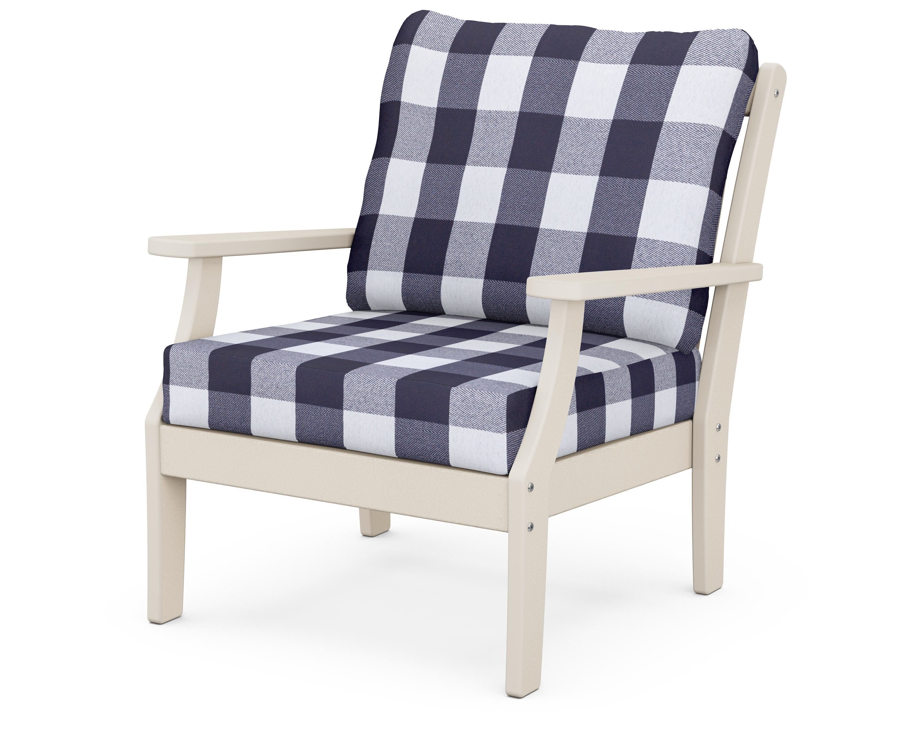 POLYWOOD® Braxton Deep Seating Chair in Sand / Buffalo Plaid Navy