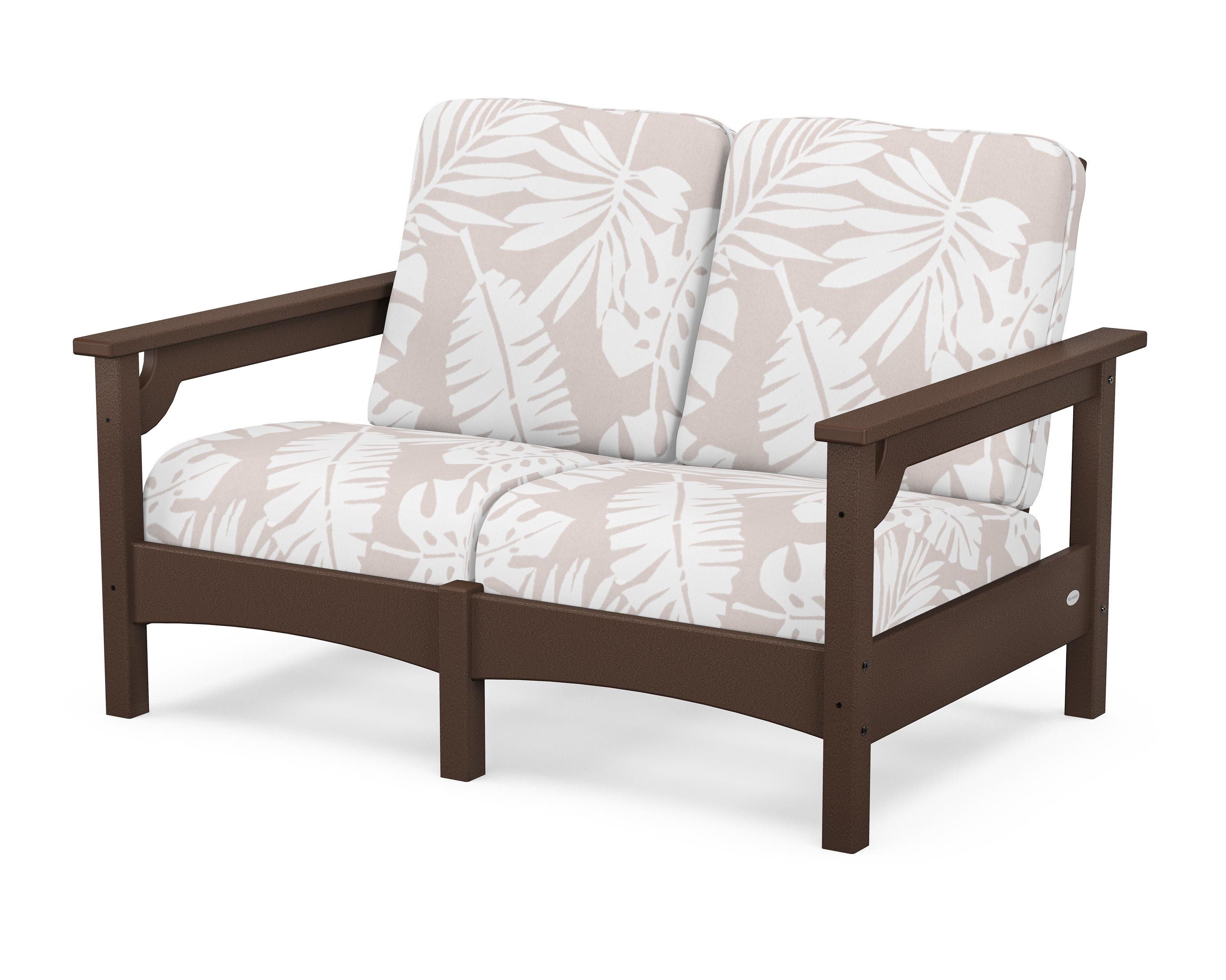 POLYWOOD® Club Loveseat in Mahogany / Leaf Dune Burlap