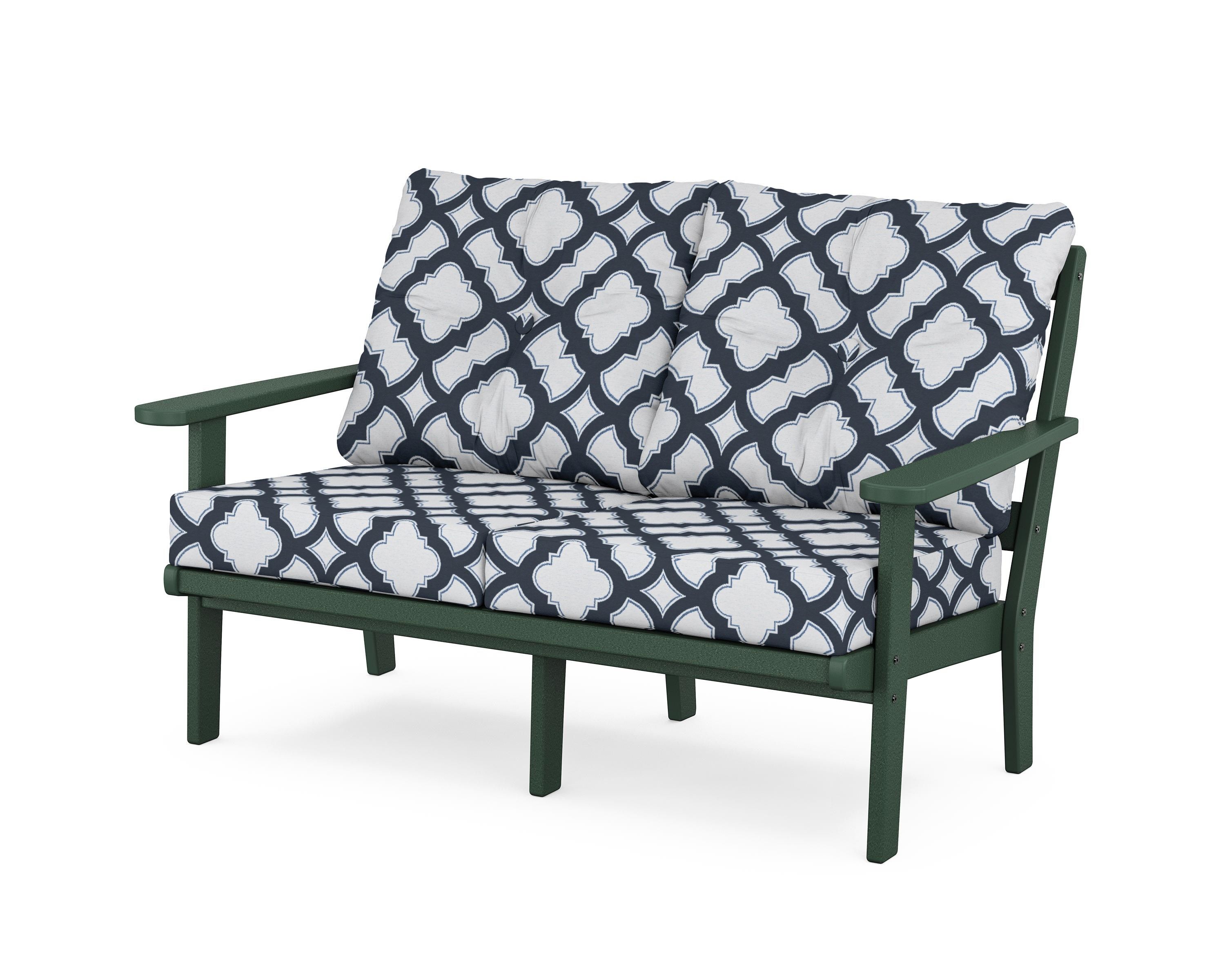 POLYWOOD® Mission Deep Seating Loveseat in Green / Trellis Marine Indigo