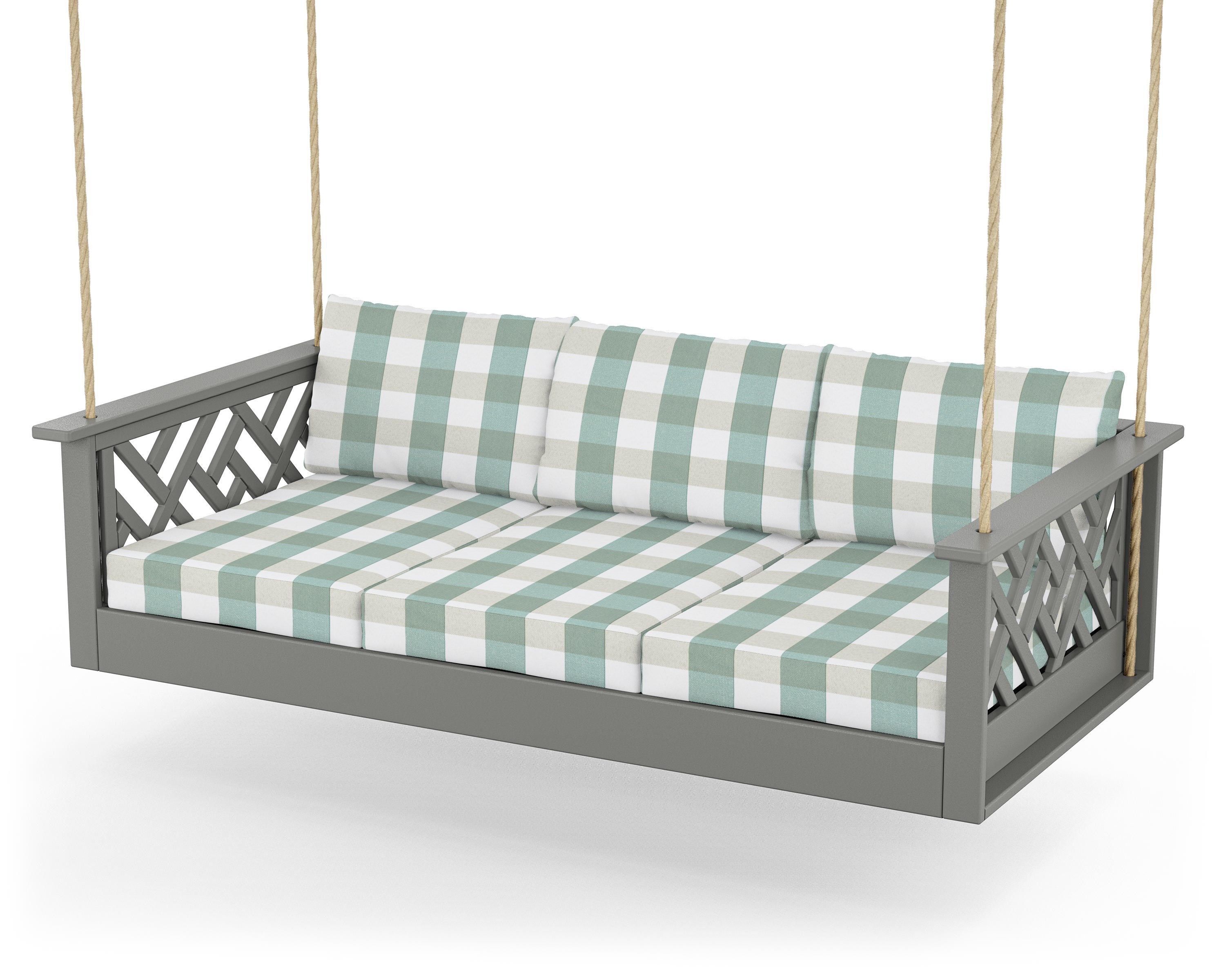 POLYWOOD® Chippendale Daybed Swing in Slate Grey / Buffalo Plaid Glacier Spa