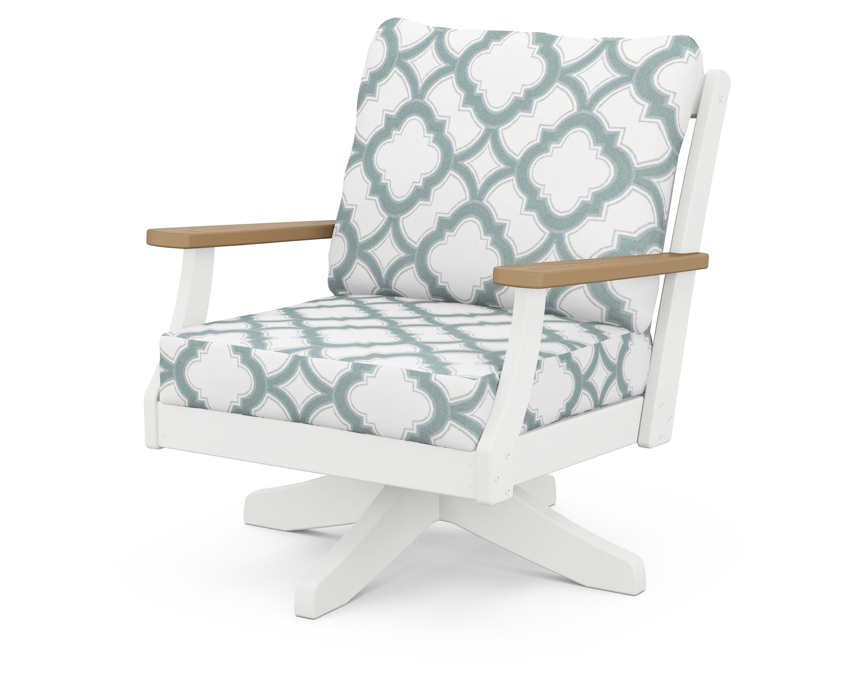 POLYWOOD® Braxton Deep Seating Swivel Chair in White / Natural / Trellis Glacier Spa