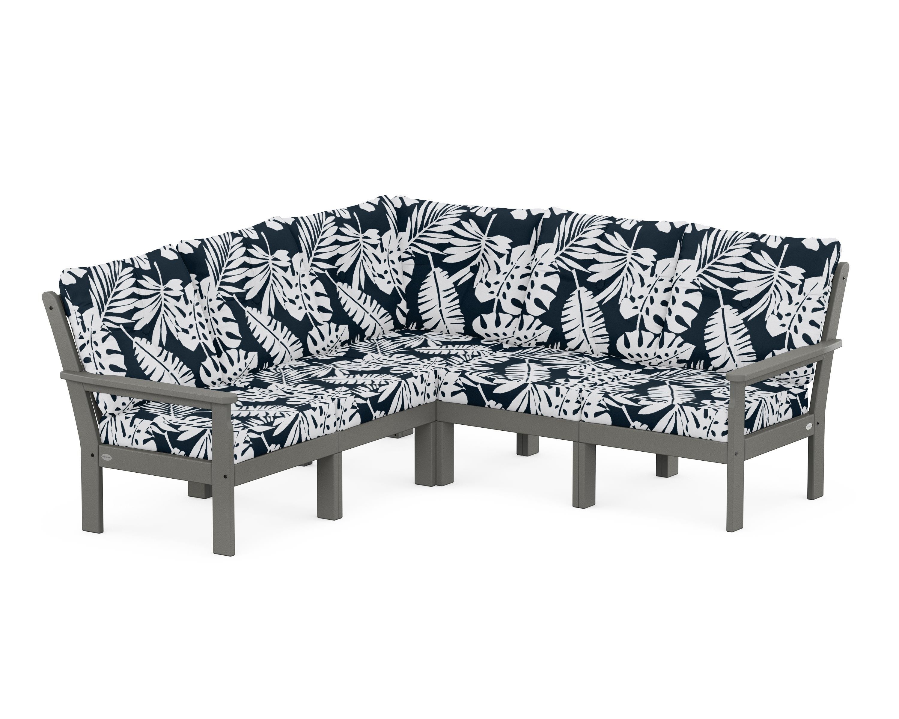 POLYWOOD® Vineyard 5-Piece Sectional in Slate Grey / Leaf Marine Indigo