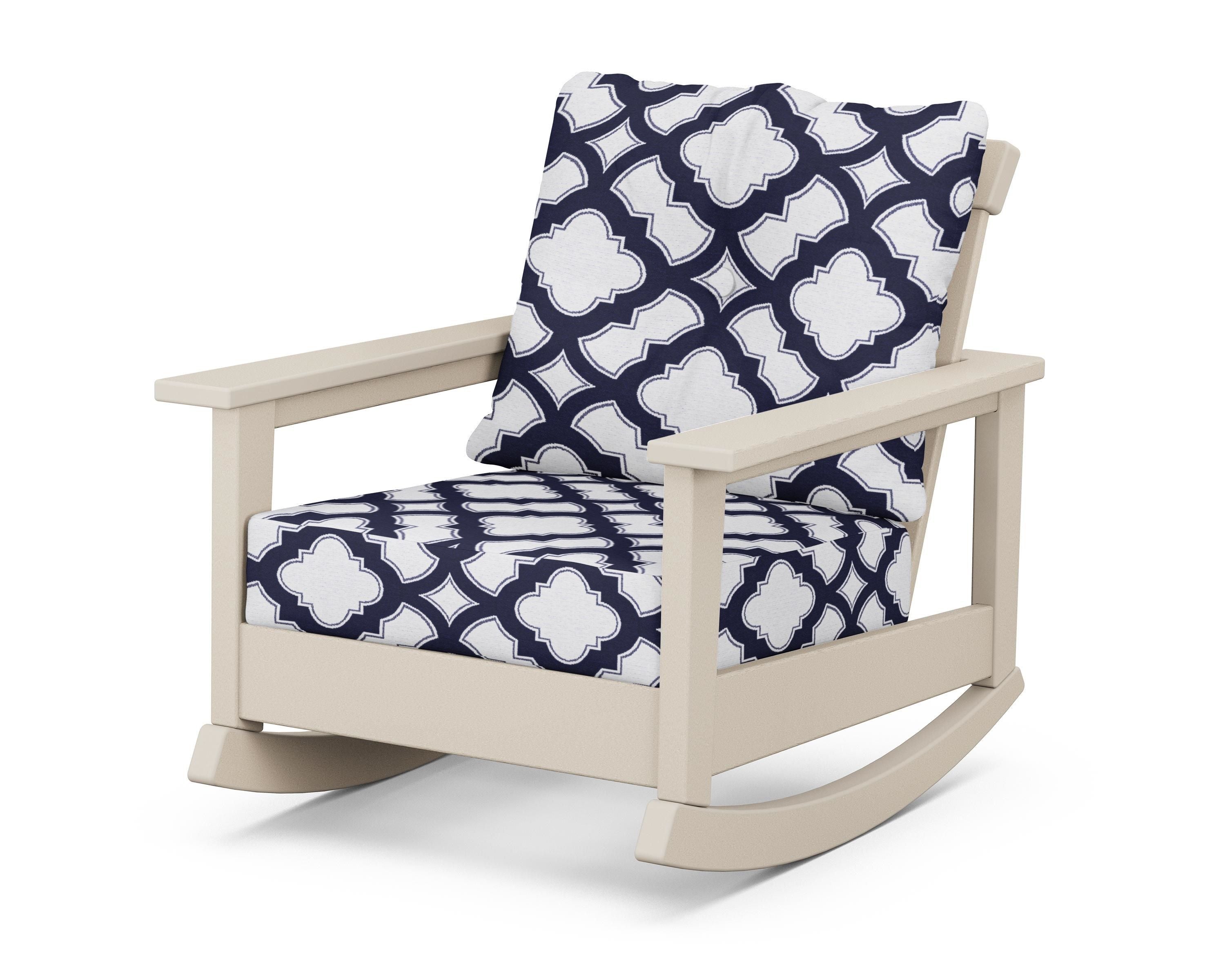 POLYWOOD® Prescott Deep Seating Rocking Chair in Sand / Trellis Navy