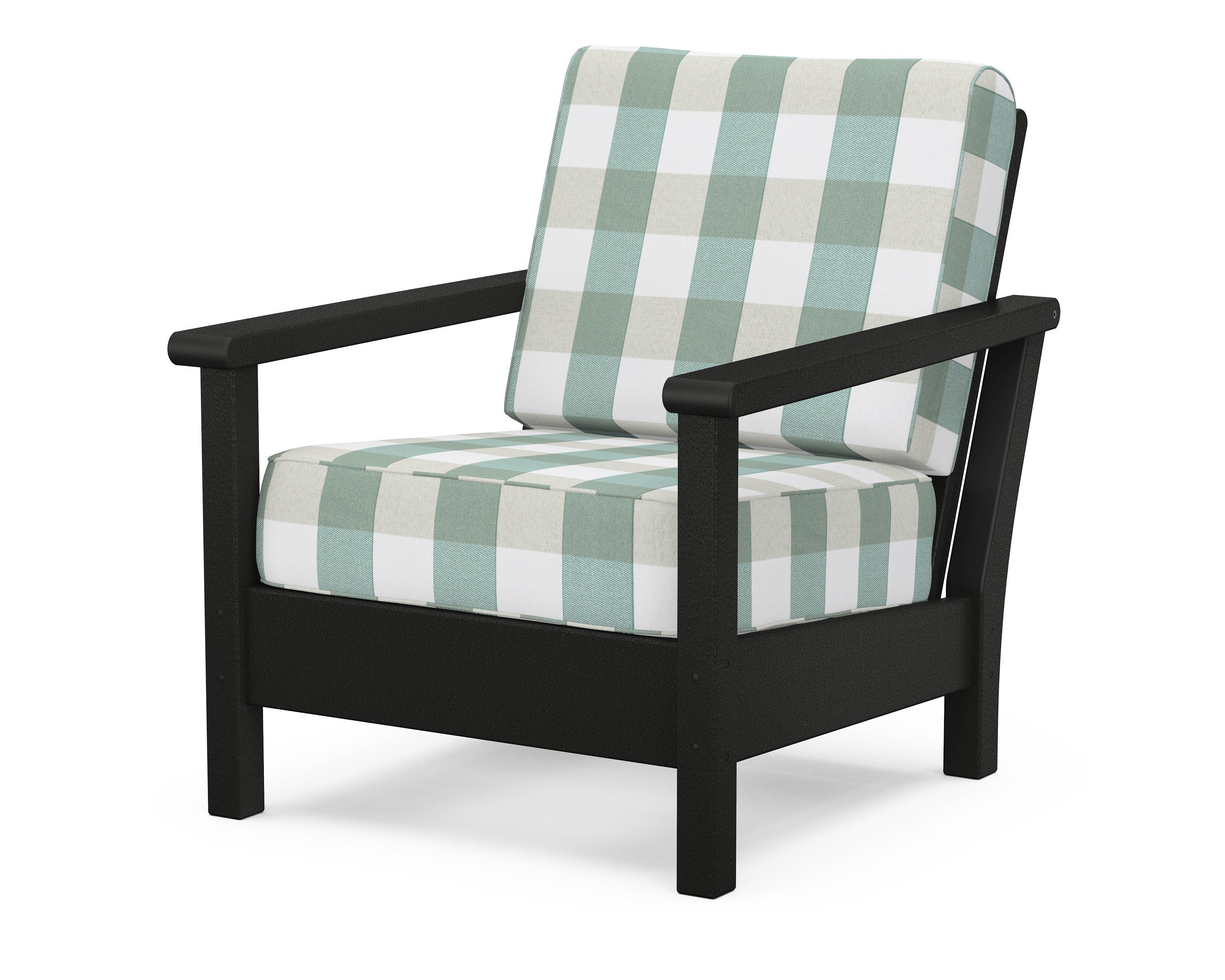 POLYWOOD® Harbour Deep Seating Chair in Black / Buffalo Plaid Glacier Spa