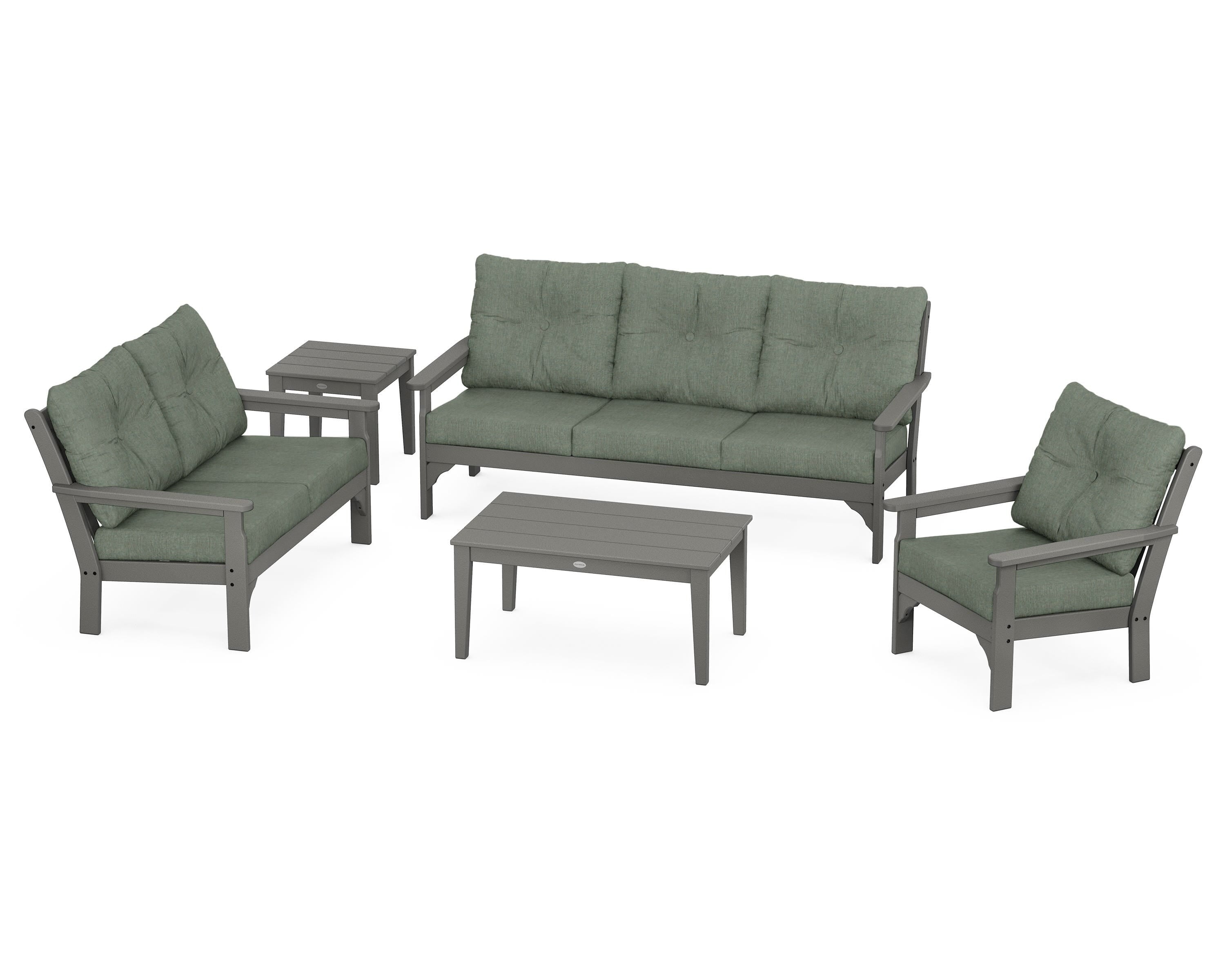 POLYWOOD® Vineyard 5 Piece Deep Seating Set in Slate Grey / Cast Sage