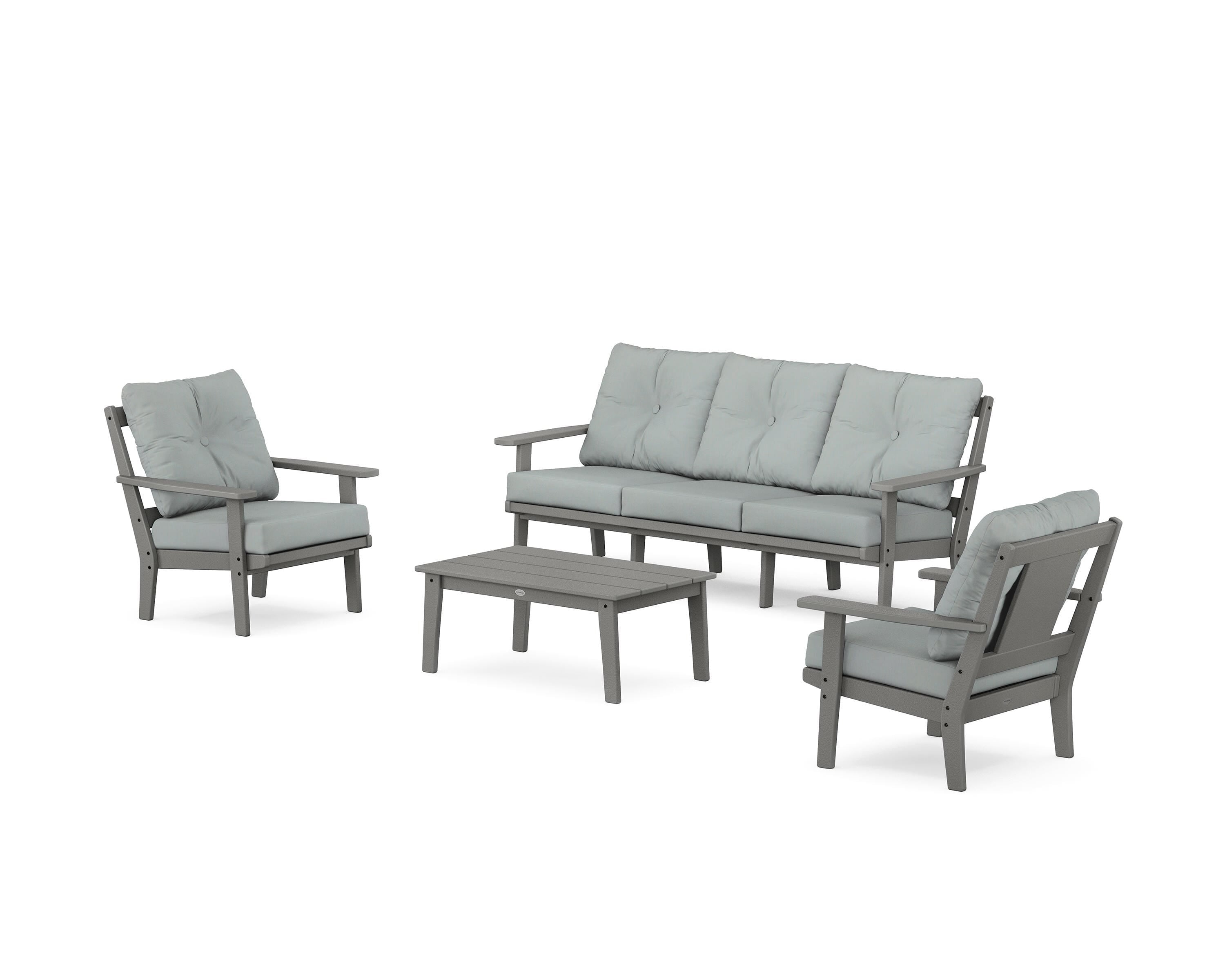 POLYWOOD® Prairie 4-Piece Deep Seating Set with Sofa in Slate Grey / Spa