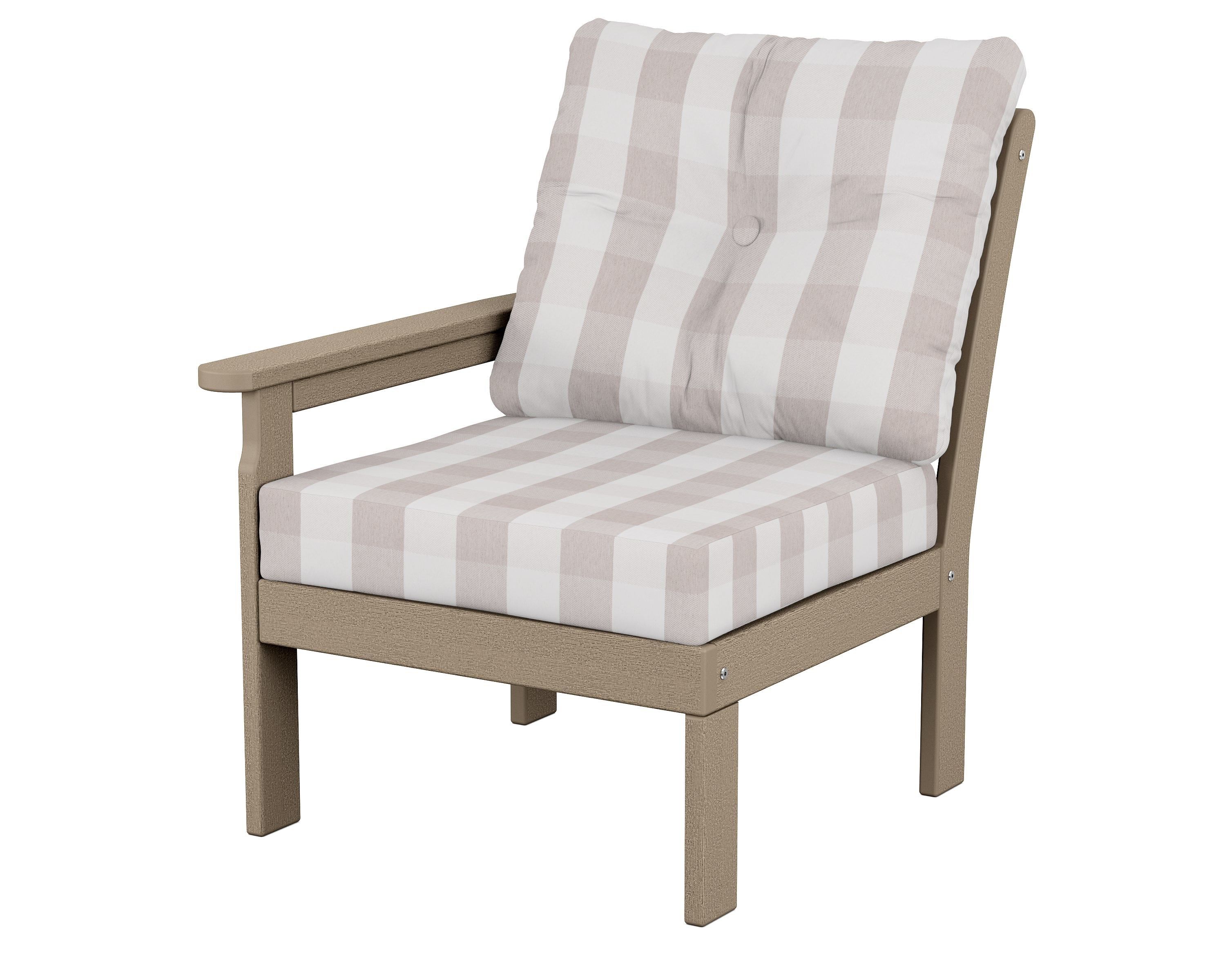 POLYWOOD® Vineyard Modular Left Arm Chair in Vintage Sahara / Buffalo Plaid Dune Burlap