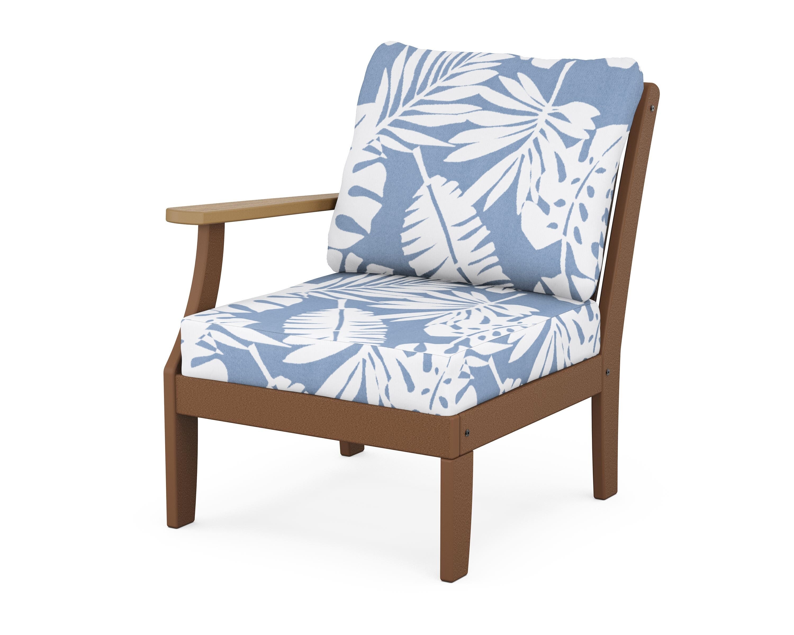 POLYWOOD® Braxton Modular Left Arm Chair in Teak / Natural / Leaf Sky Blue