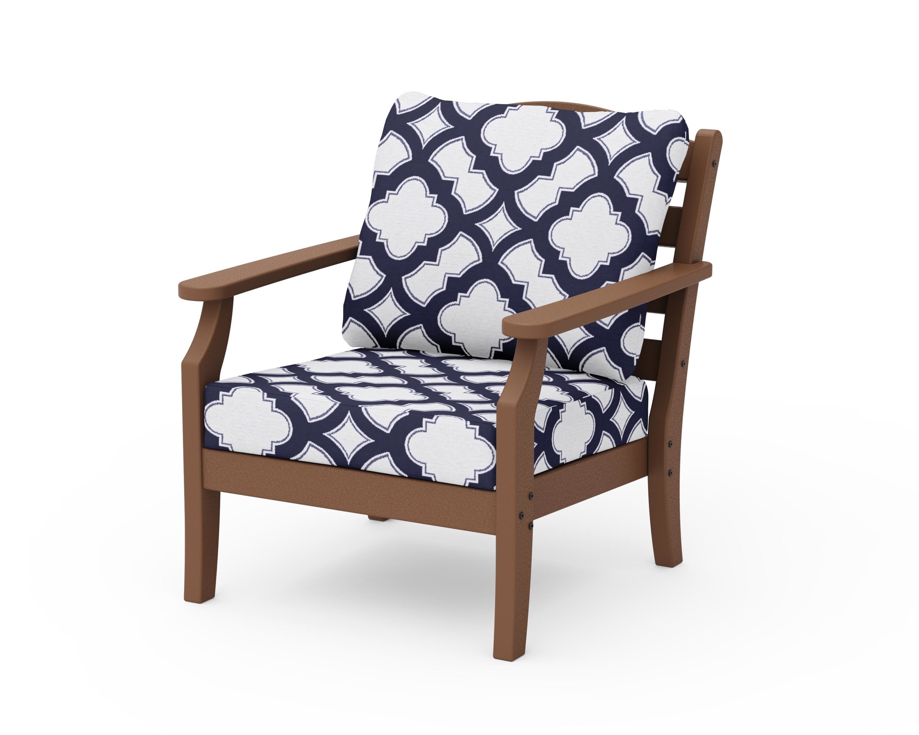 Draper James™ by POLYWOOD® Savannah Deep Seating Chair in Teak / Trellis Navy